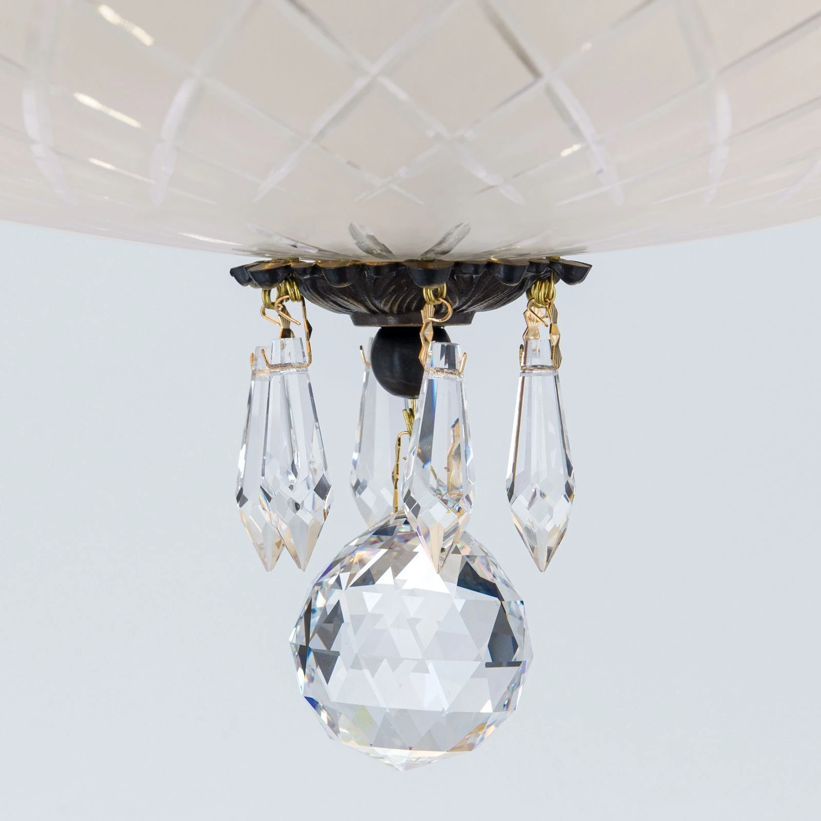 Plafonska lampa EMPIRE CRYSTAL, antik mesing, saten staklo, Ø 45 cm - 6