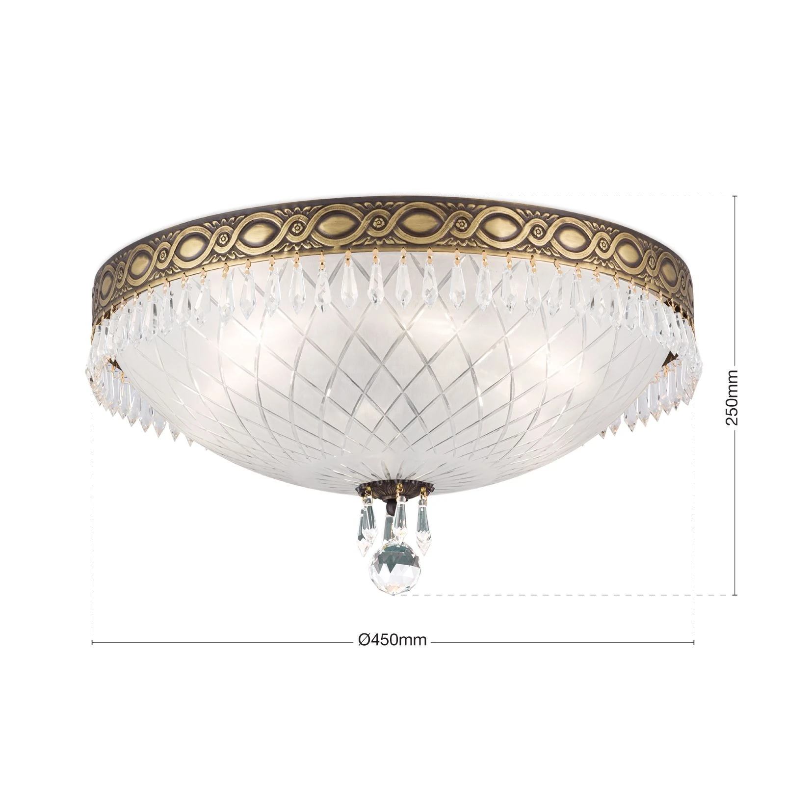 Plafonska lampa EMPIRE CRYSTAL, antik mesing, saten staklo, Ø 45 cm - 7