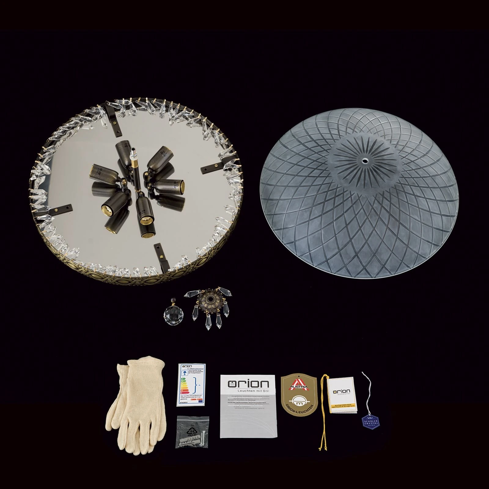 Plafonska lampa EMPIRE CRYSTAL, antik mesing, saten staklo, Ø 45 cm - 8