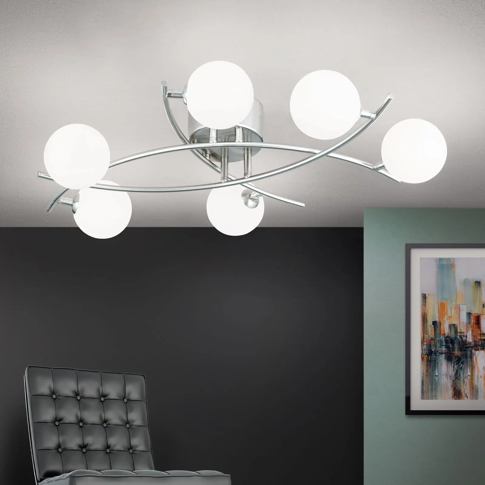 Plafonska lampa SANTI, 6 izvora svetla, satinirana - 1