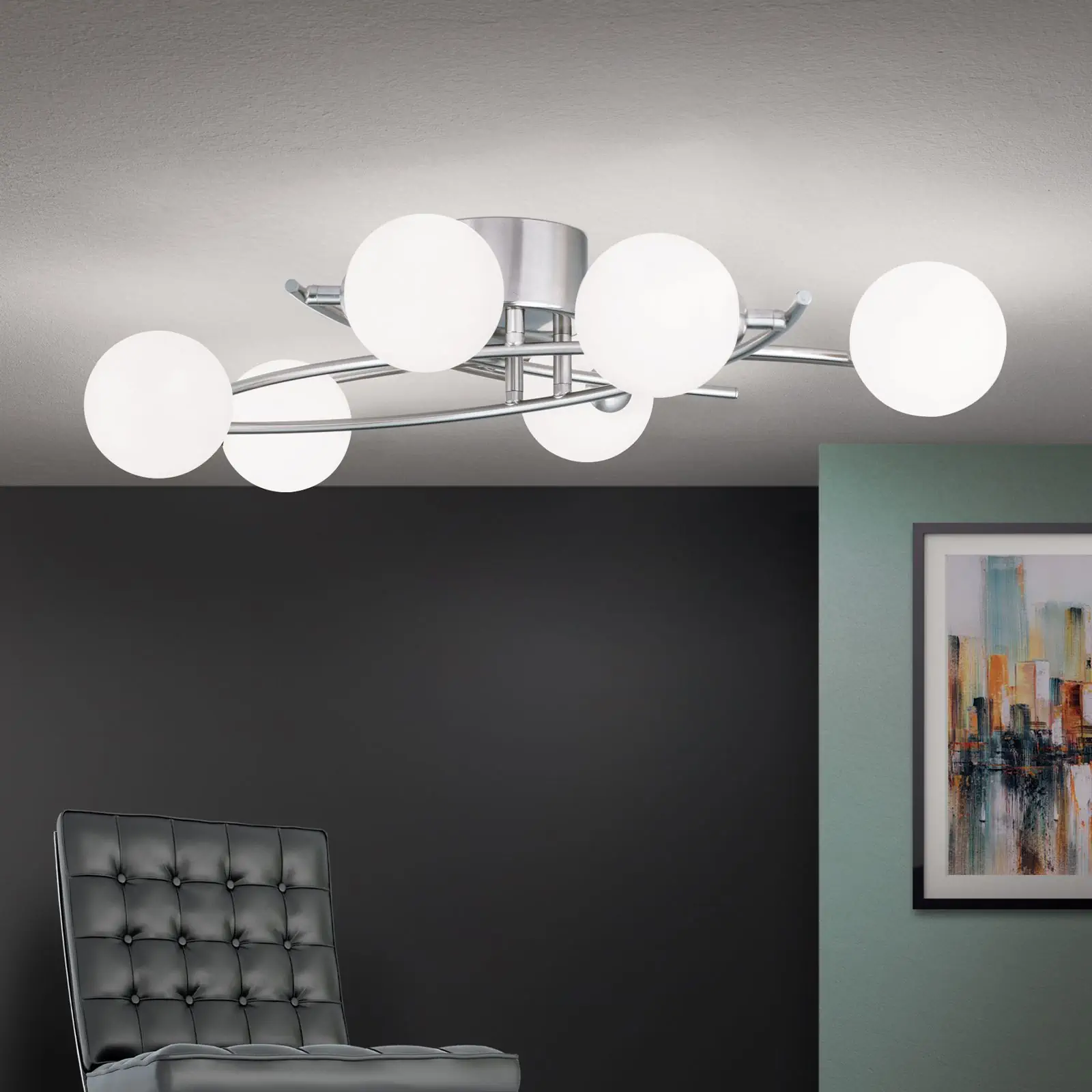 Plafonska lampa SANTI, 6 izvora svetla, satinirana - 2