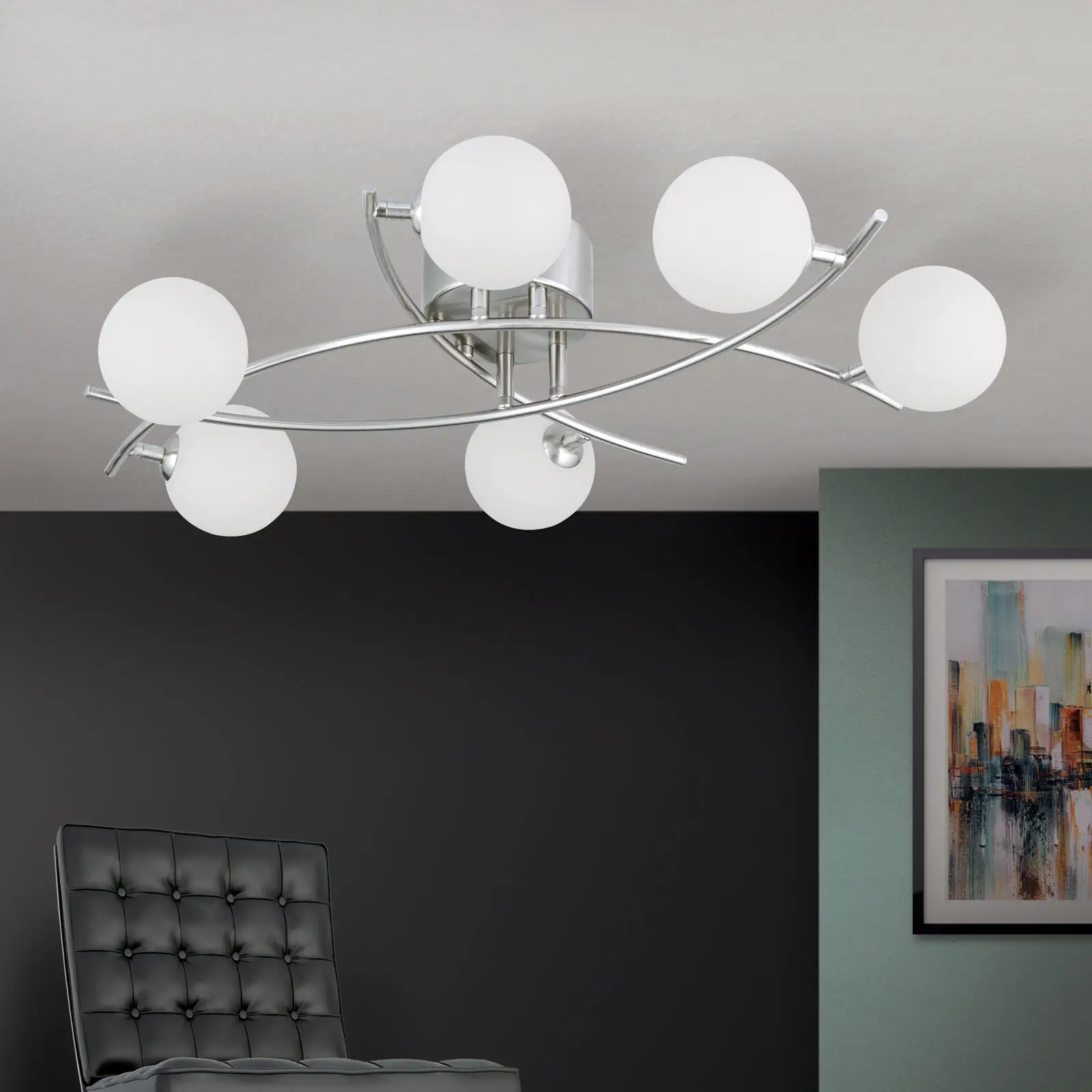 Plafonska lampa SANTI, 6 izvora svetla, satinirana - 3