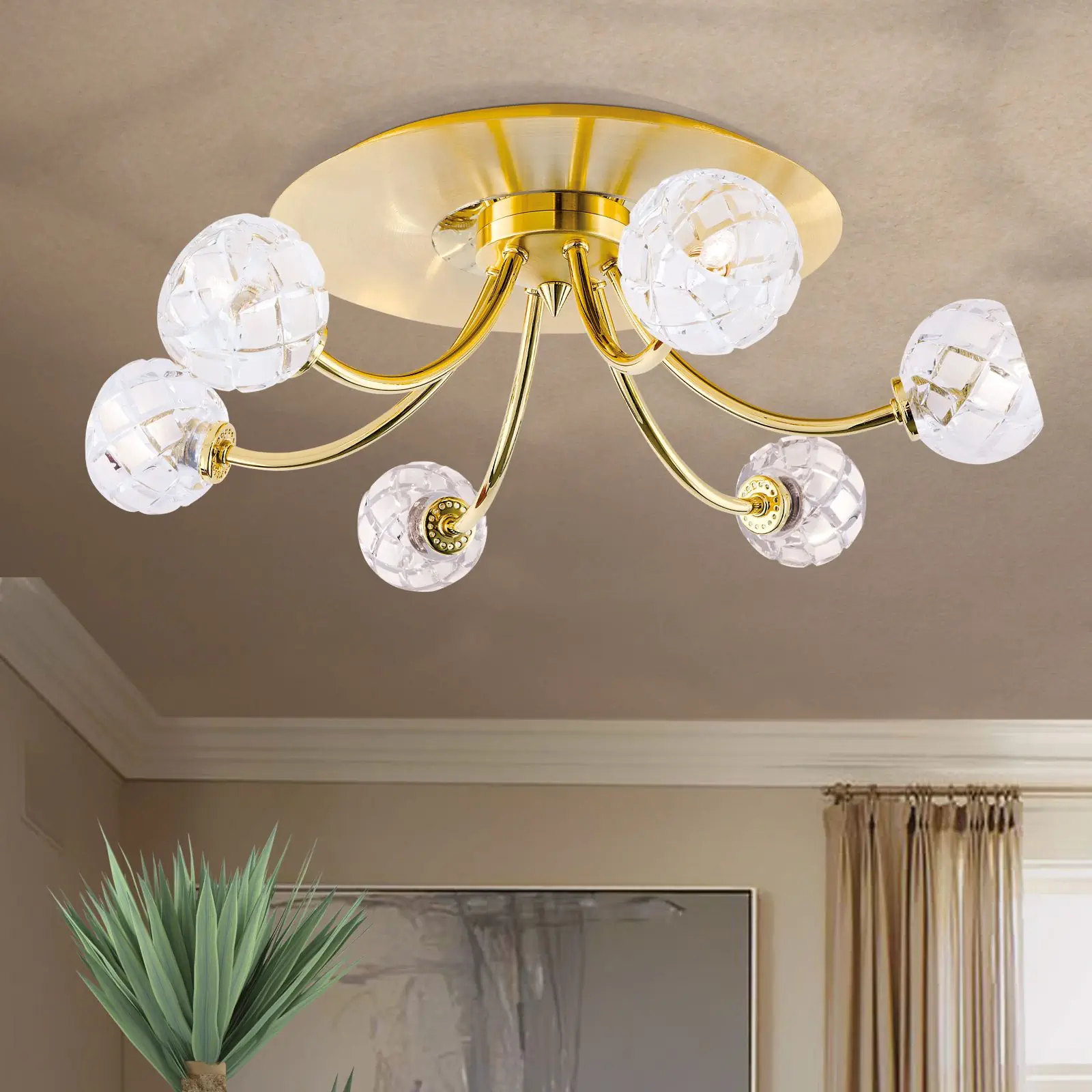 Plafonska lampa MADERNO, mat zlato, sa 6 izvora svetla - 1