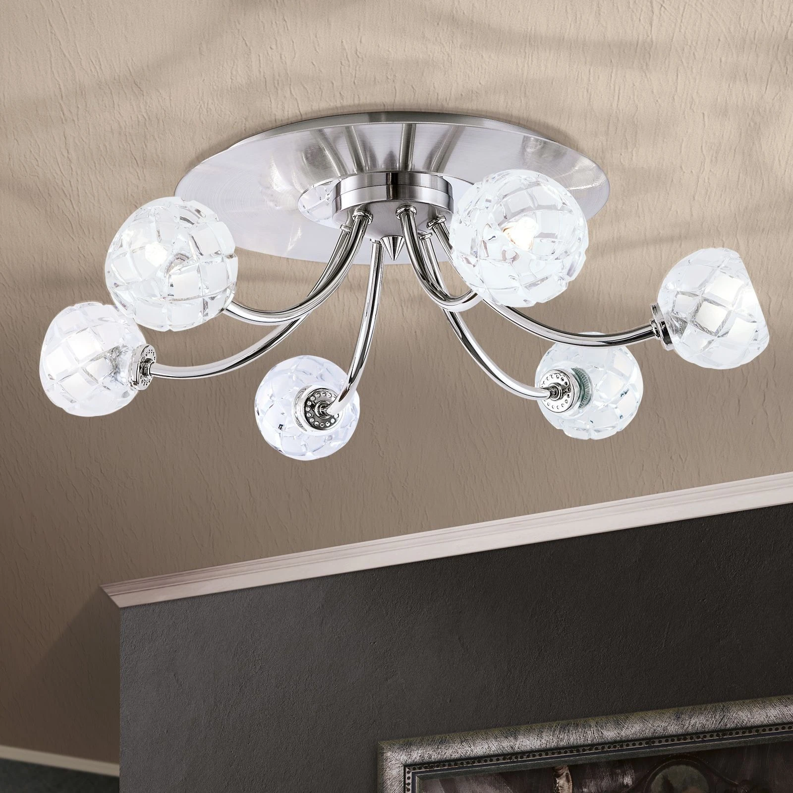 Plafonska lampa MADERNO, saten hrom, sa 6 izvora svetla - 1