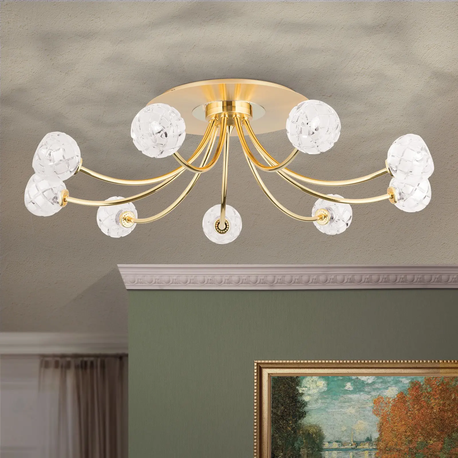 Plafonska lampa MADERNO, mat zlato, sa 9 izvora svetla - 1