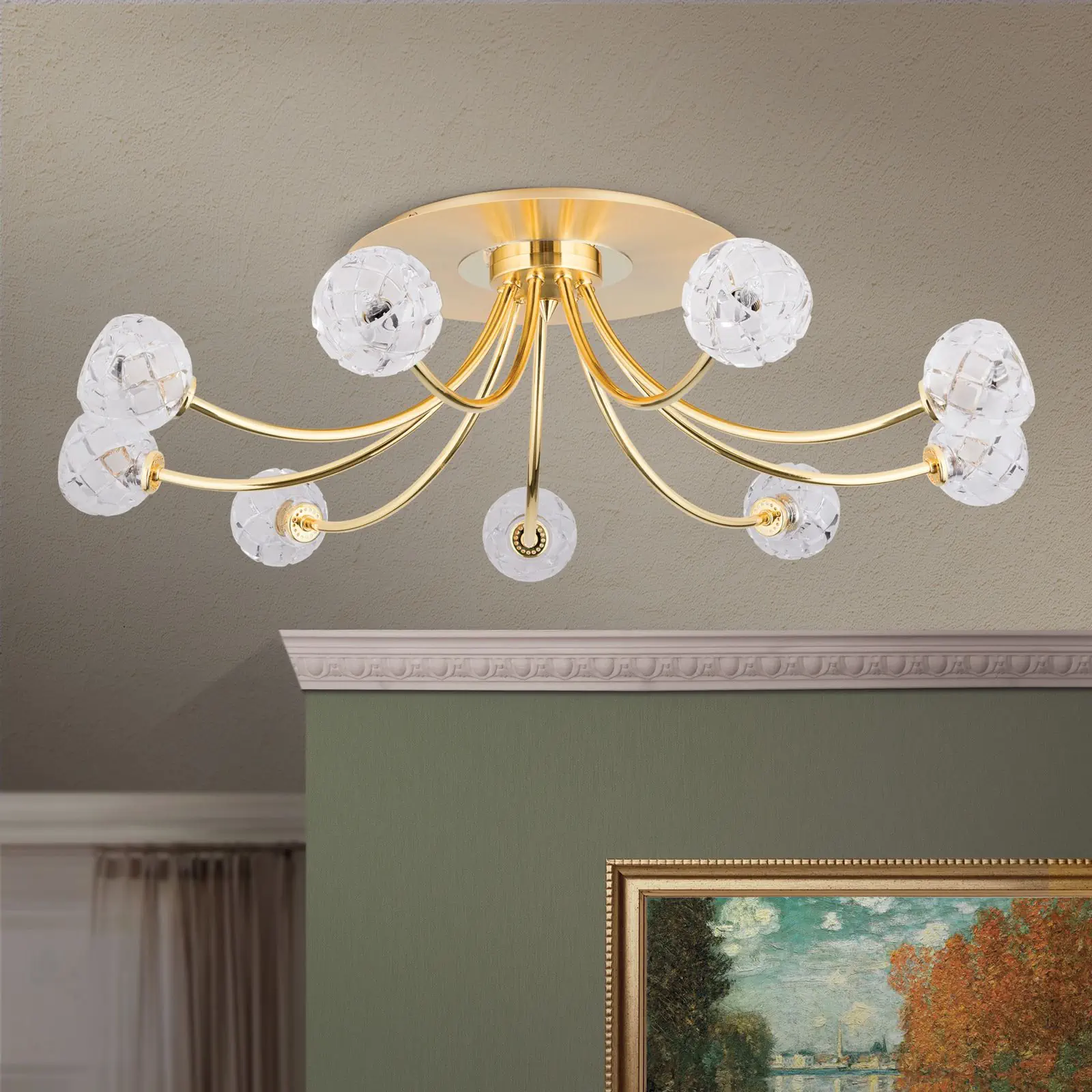 Plafonska lampa MADERNO, mat zlato, sa 9 izvora svetla - 2