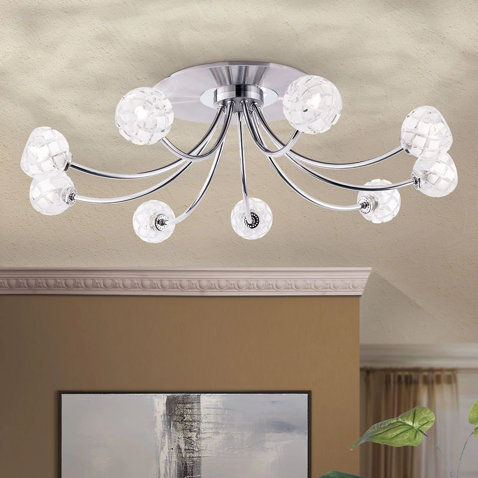 Plafonska lampa MADERNO, saten hrom, sa 9 izvora svetla - 1