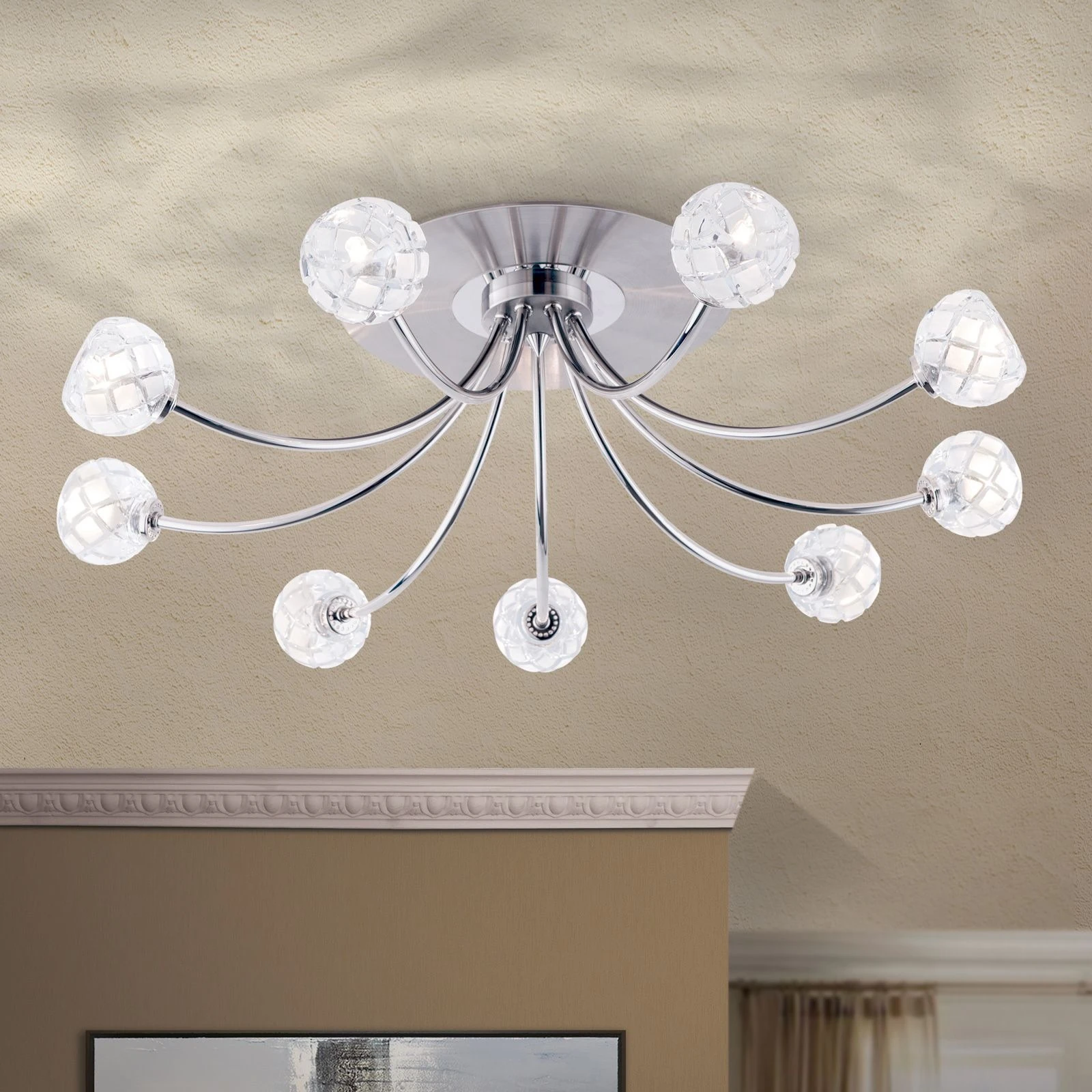 Plafonska lampa MADERNO, saten hrom, sa 9 izvora svetla - 2