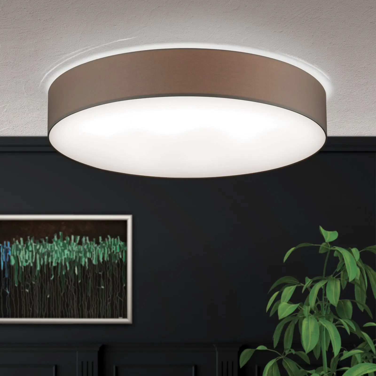 LED plafonska lampa SHADE, sa cilindričnim braon abažurom, Ø 60cm