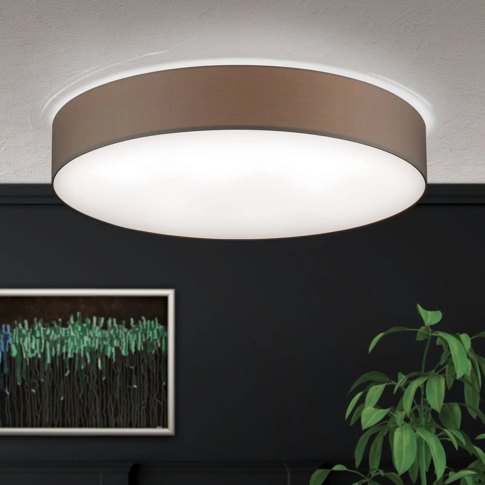 LED plafonska lampa SHADE, sa cilindričnim braon abažurom, Ø 80cm
