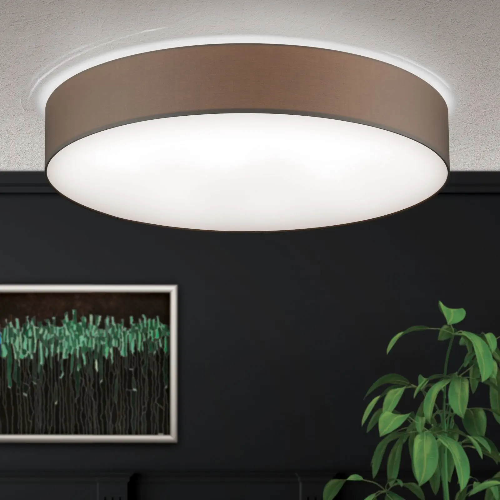 LED plafonska lampa SHADE, sa cilindričnim braon abažurom, Ø 100cm