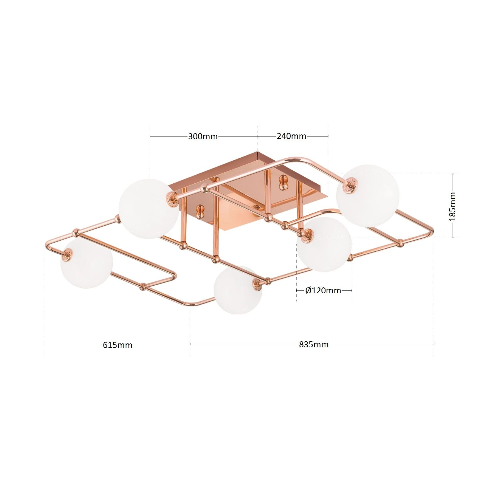 Plafonska lampa PIPES, bakar, sa 5 izvora svetla - 7