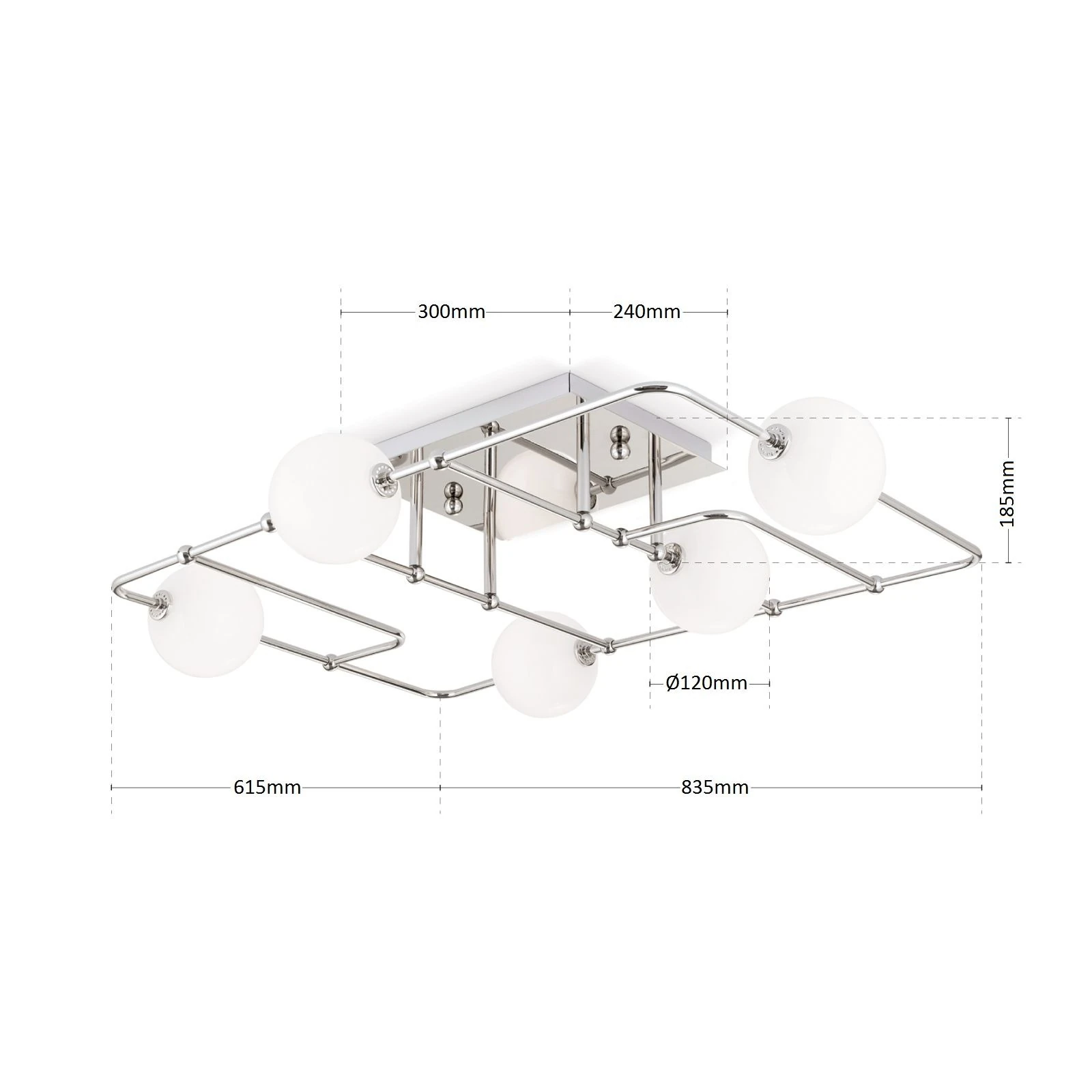 Plafonska lampa PIPES, sjajni nikl, sa 5 izvora svetla - 7