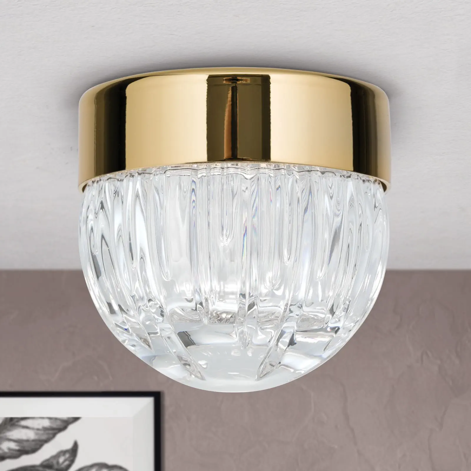 Mala plafonska lampa BALL, zlatna, sa prozirnim kristalnim staklom sa linijskim brušenjem - 2