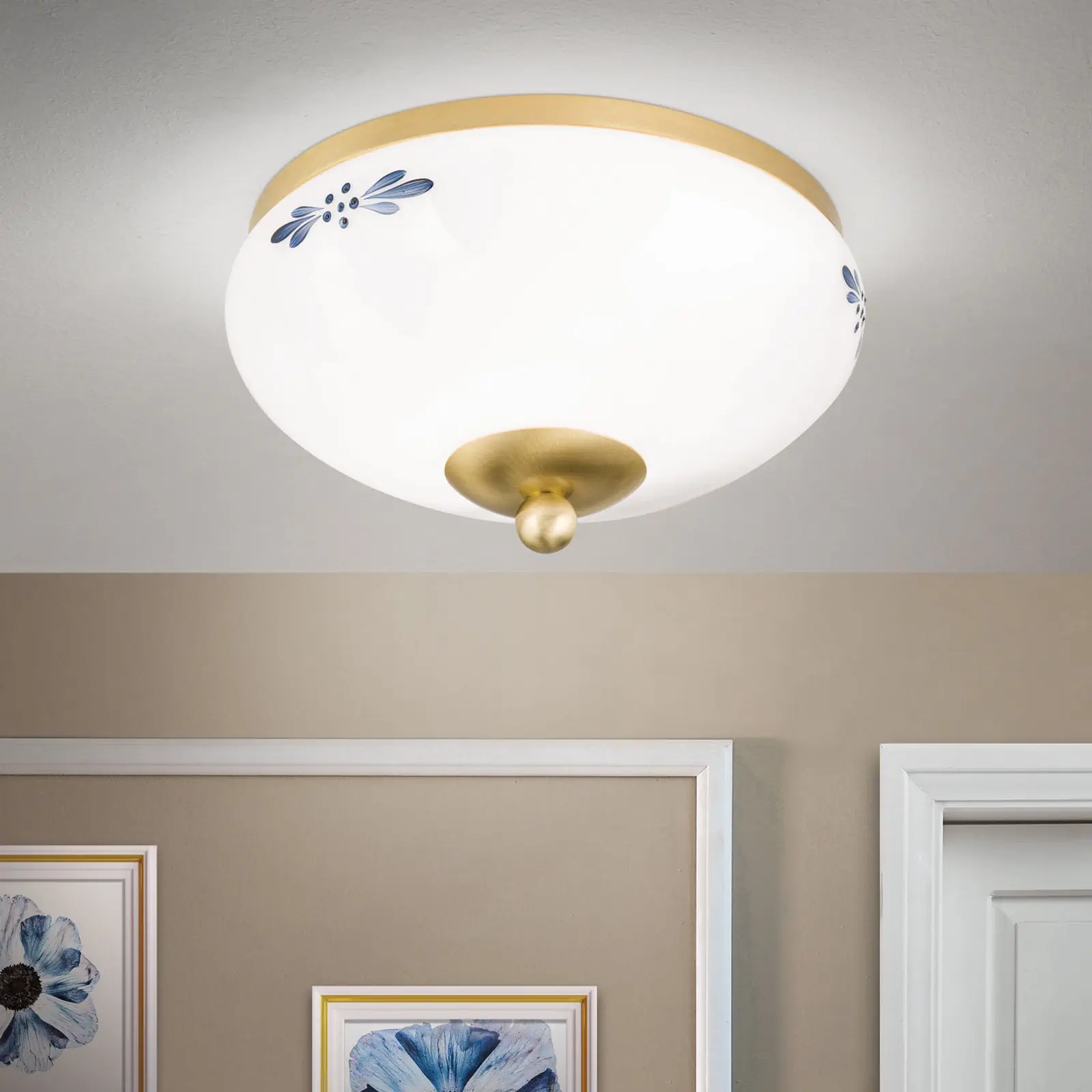 Plafonska lampa LANDHAUS, mesing, sa plavim dekorom, sa ukrasnim dugmetom, Ø 21 cm - 2