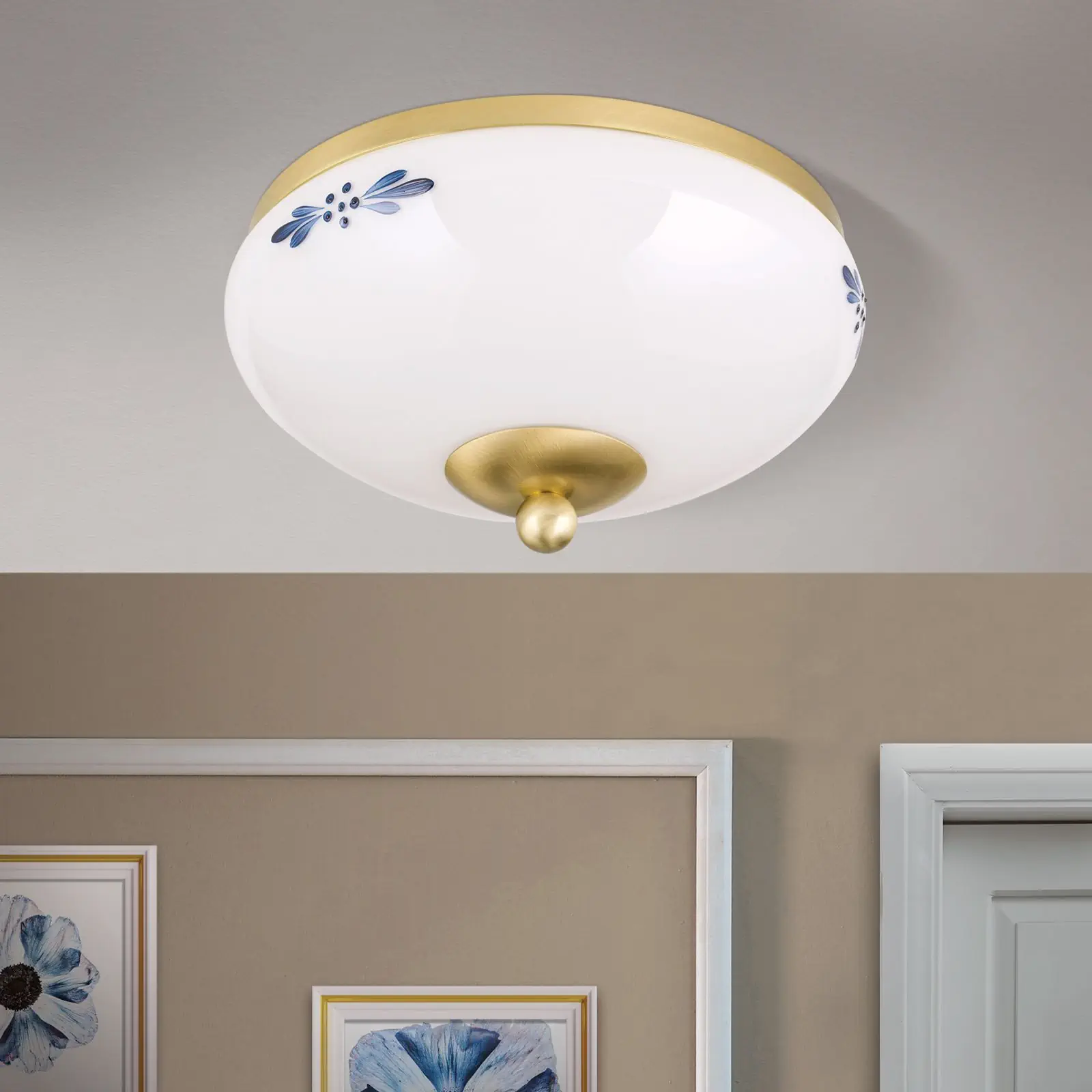 Plafonska lampa LANDHAUS, mesing, sa plavim dekorom, sa ukrasnim dugmetom, Ø 21 cm - 3