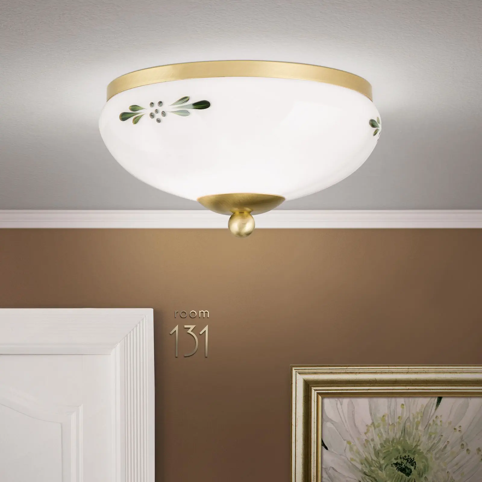 Plafonska lampa LANDHAUS, mesing, sa zelenom dekoracijom, sa ukrasnim dugmetom, Ø 21 cm - 1