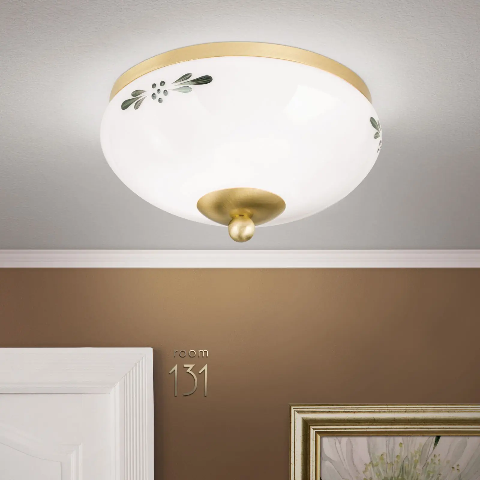 Plafonska lampa LANDHAUS, mesing, sa zelenom dekoracijom, sa ukrasnim dugmetom, Ø 21 cm - 2