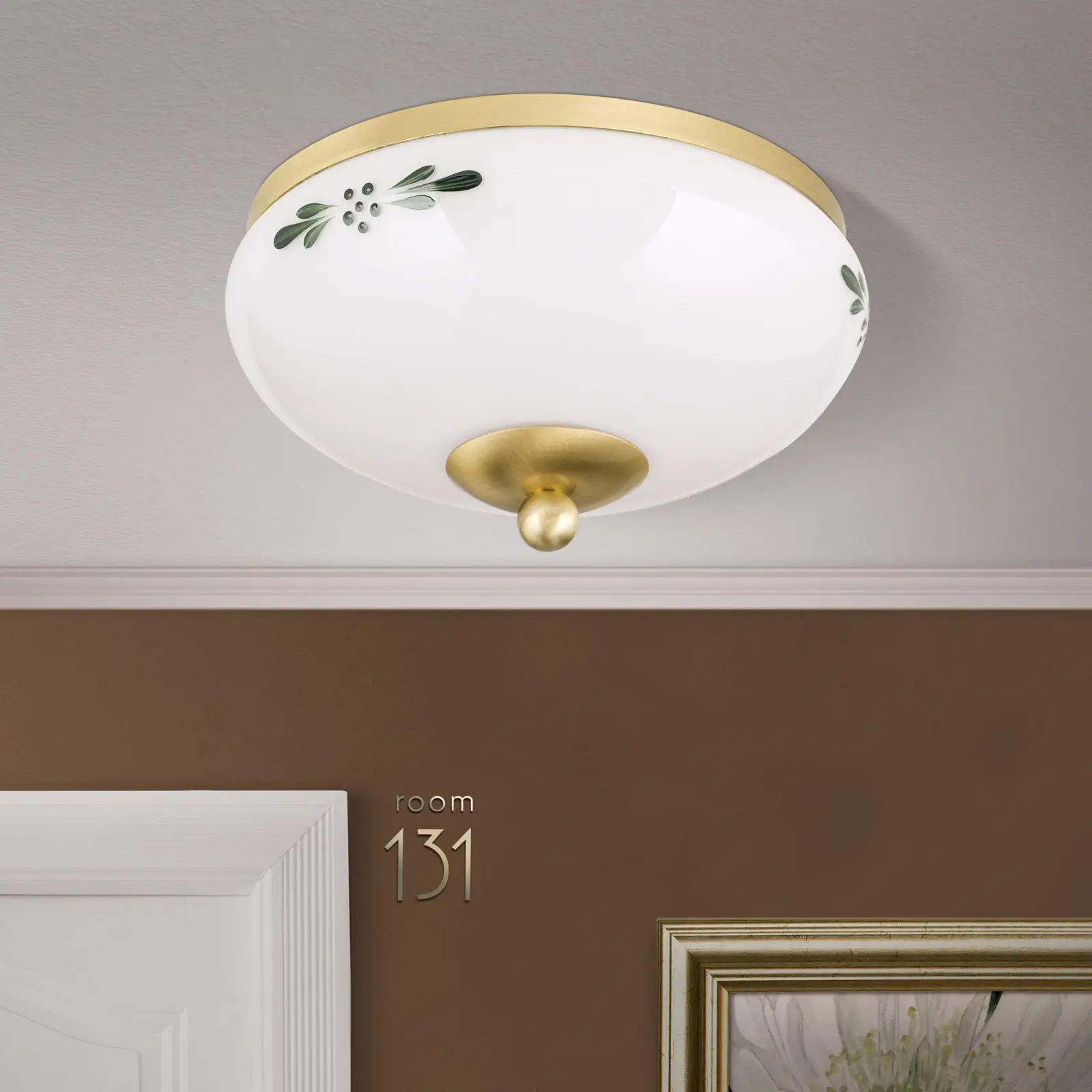 Plafonska lampa LANDHAUS, mesing, sa zelenom dekoracijom, sa ukrasnim dugmetom, Ø 21 cm - 3