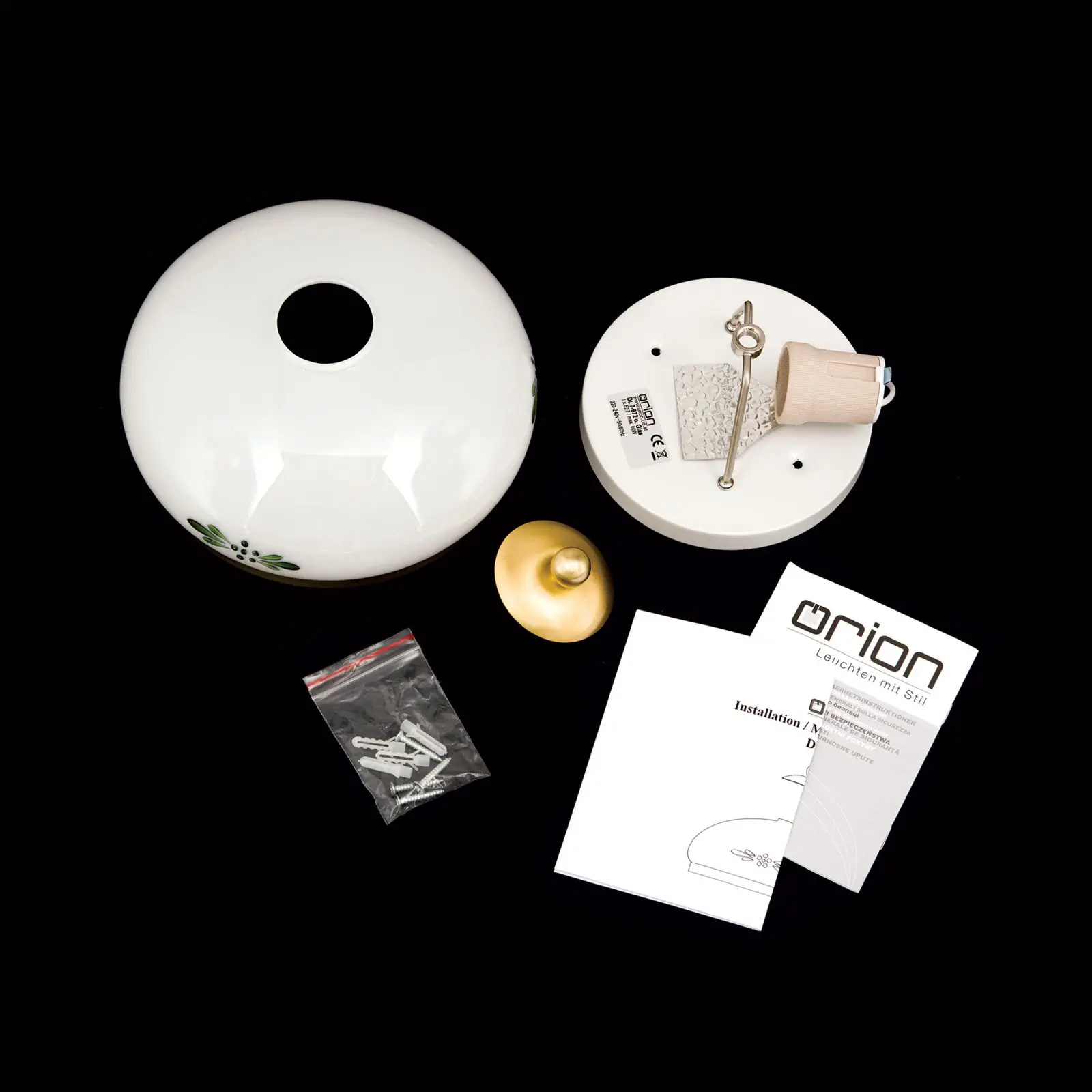 Plafonska lampa LANDHAUS, mesing, sa zelenom dekoracijom, sa ukrasnim dugmetom, Ø 21 cm - 8