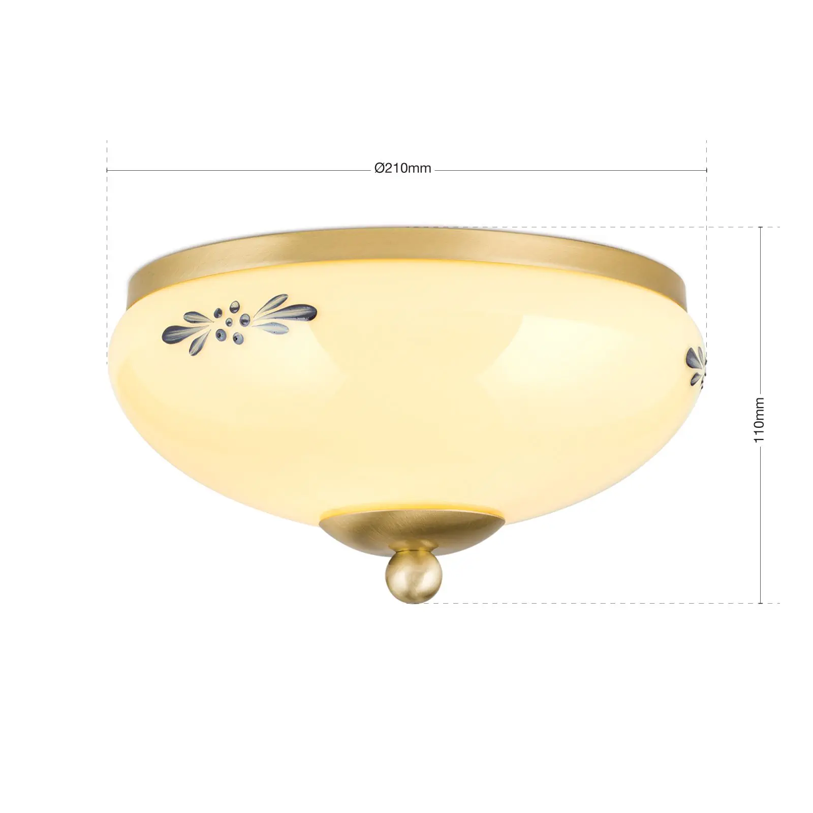 Plafonska lampa LANDHAUS, mesing, sa plavom dekoracijom, sa ukrasnim dugmetom, Ø 21 cm - 7