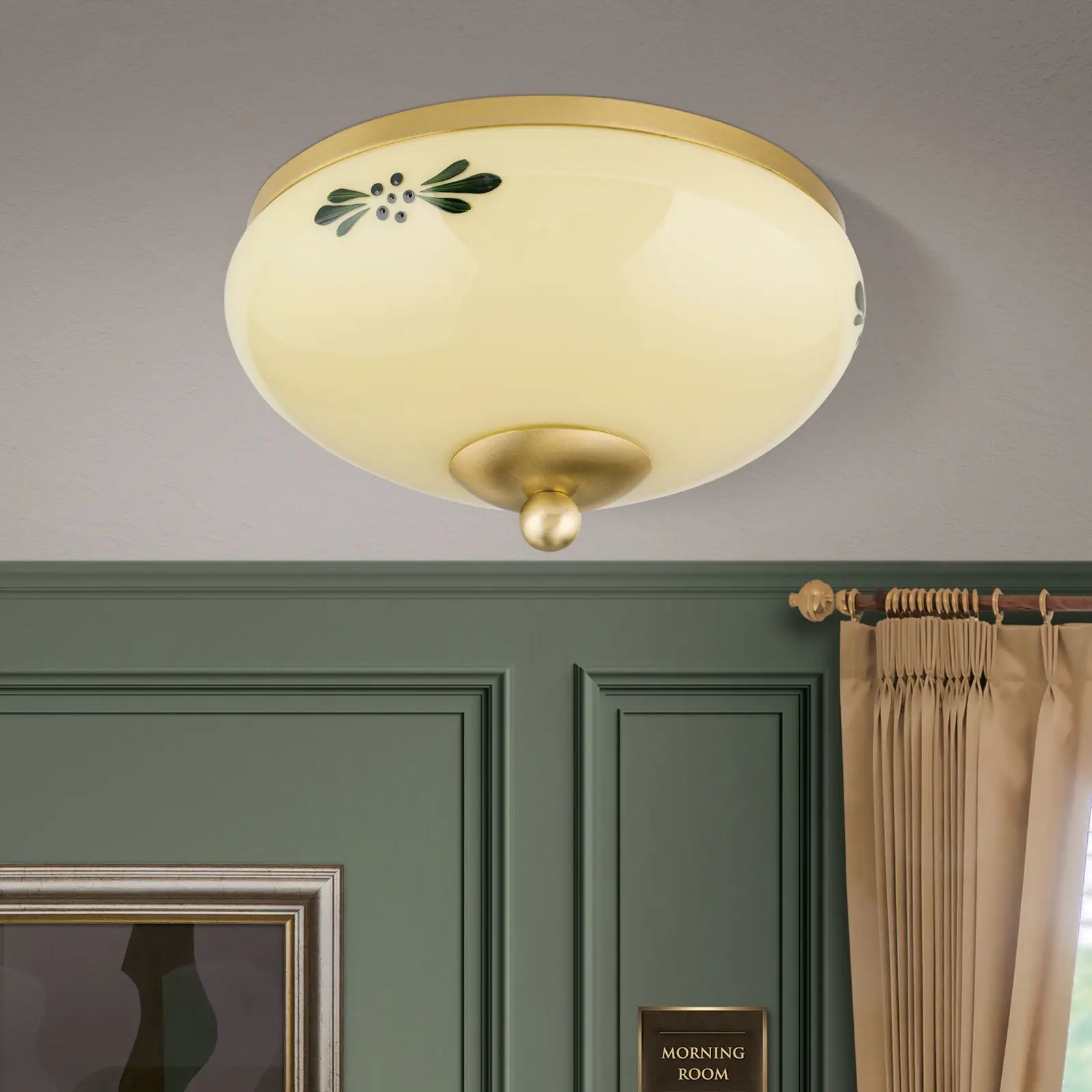 Plafonska lampa LANDHAUS, mesing, sa zelenom dekoracijom, sa ukrasnim dugmetom, Ø 21 cm - 3