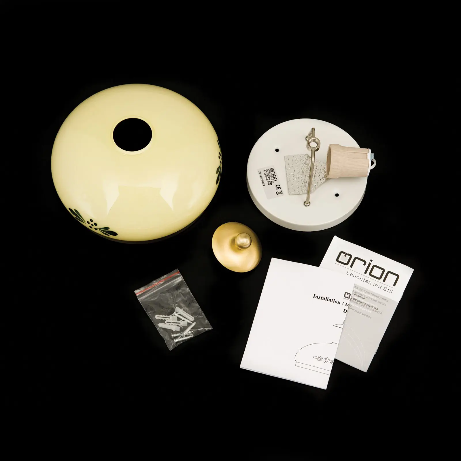 Plafonska lampa LANDHAUS, mesing, sa zelenom dekoracijom, sa ukrasnim dugmetom, Ø 21 cm - 8