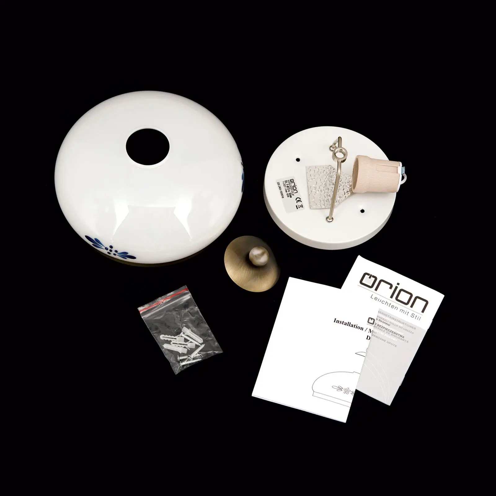 Plafonska lampa LANDHAUS, patina, sa plavim dekorom, sa ukrasnim dugmetom, Ø 21 cm - 8