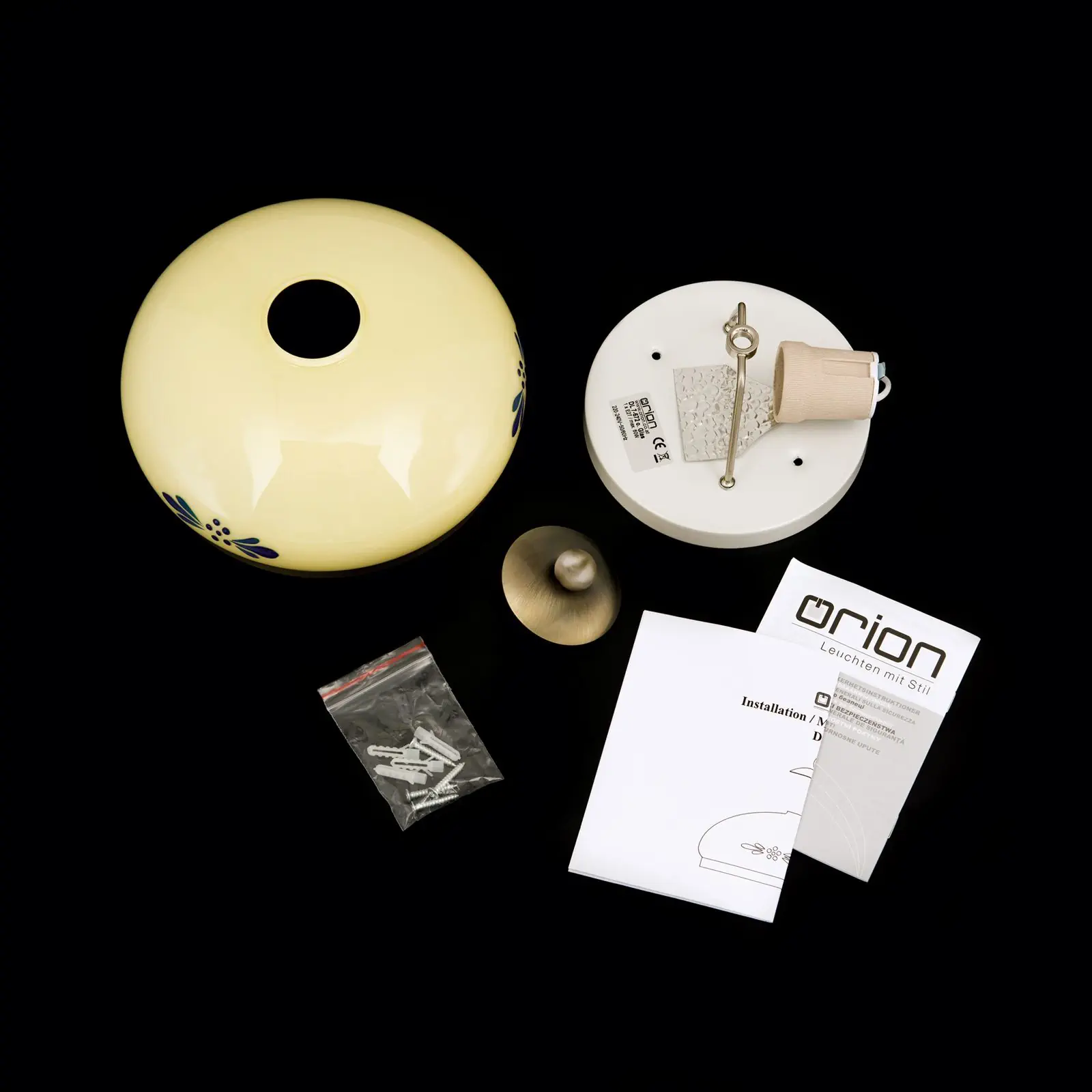 Plafonska lampa LANDHAUS, patina, sa plavom dekoracijom, sa ukrasnim dugmetom, Ø 21 cm - 8