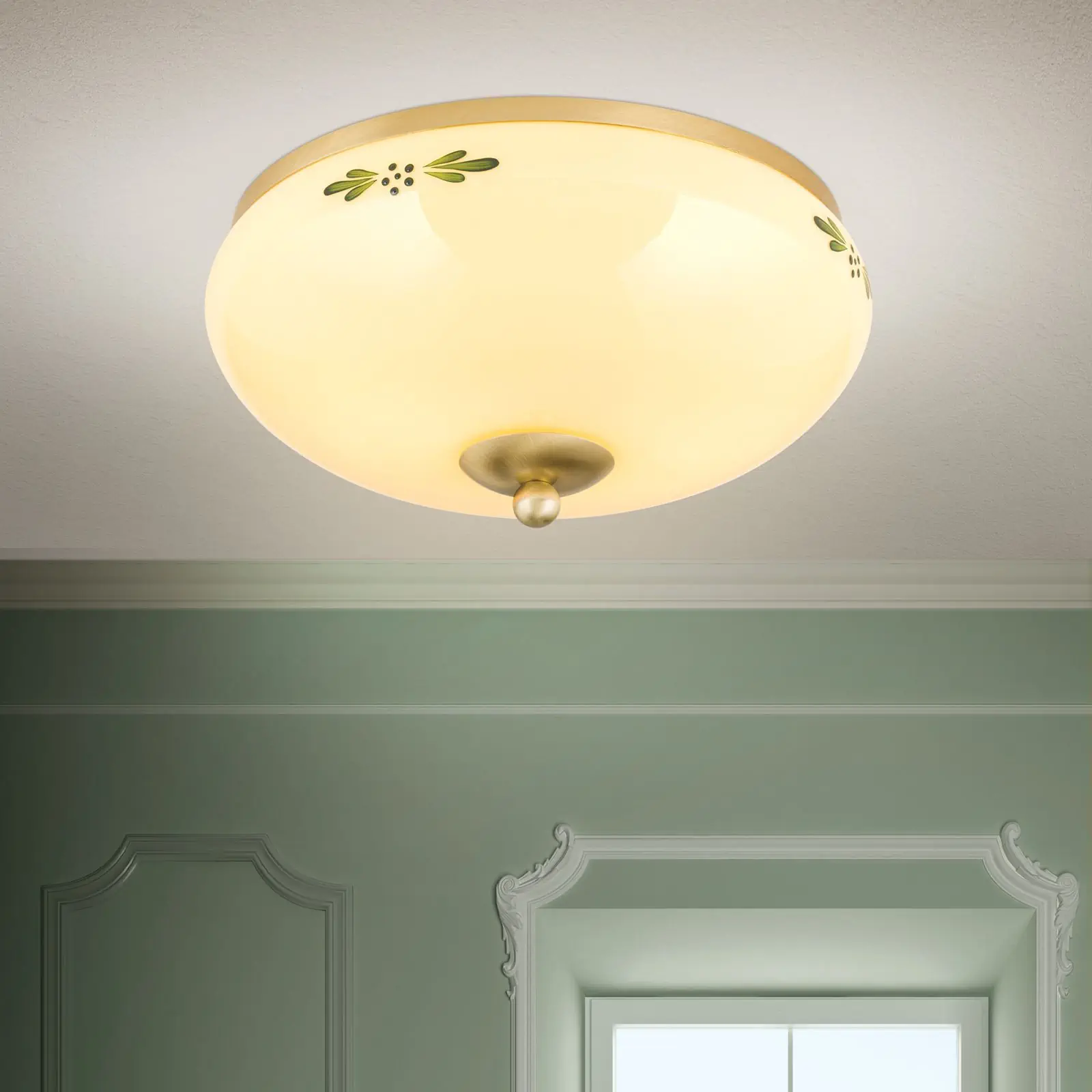 Plafonska lampa LANDHAUS, mesing, sa zelenim dekorom, sa ukrasnim dugmetom, Ø 28 cm - 2