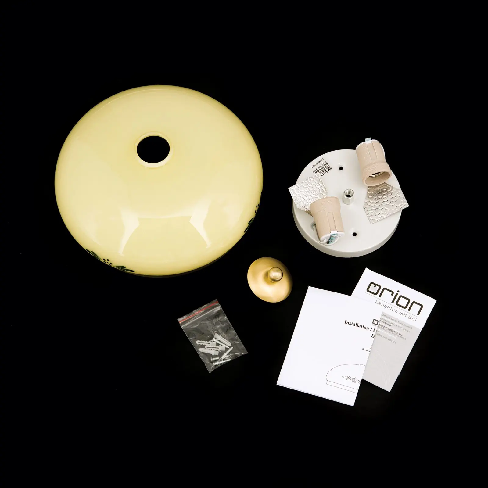 Plafonska lampa LANDHAUS, mesing, sa zelenim dekorom, sa ukrasnim dugmetom, Ø 28 cm - 8