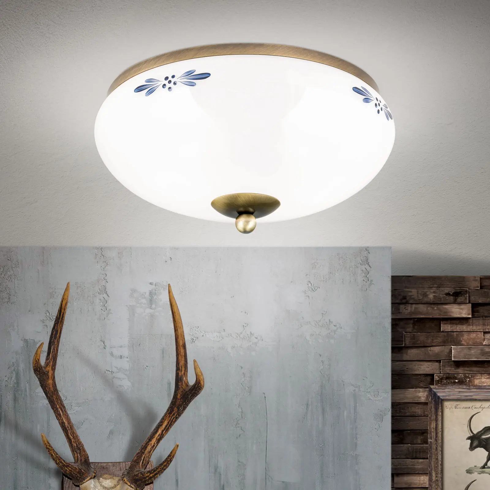 Plafonska lampa LANDHAUS, patina, sa plavom dekoracijom, sa ukrasnim dugmetom, Ø 28 cm - 2