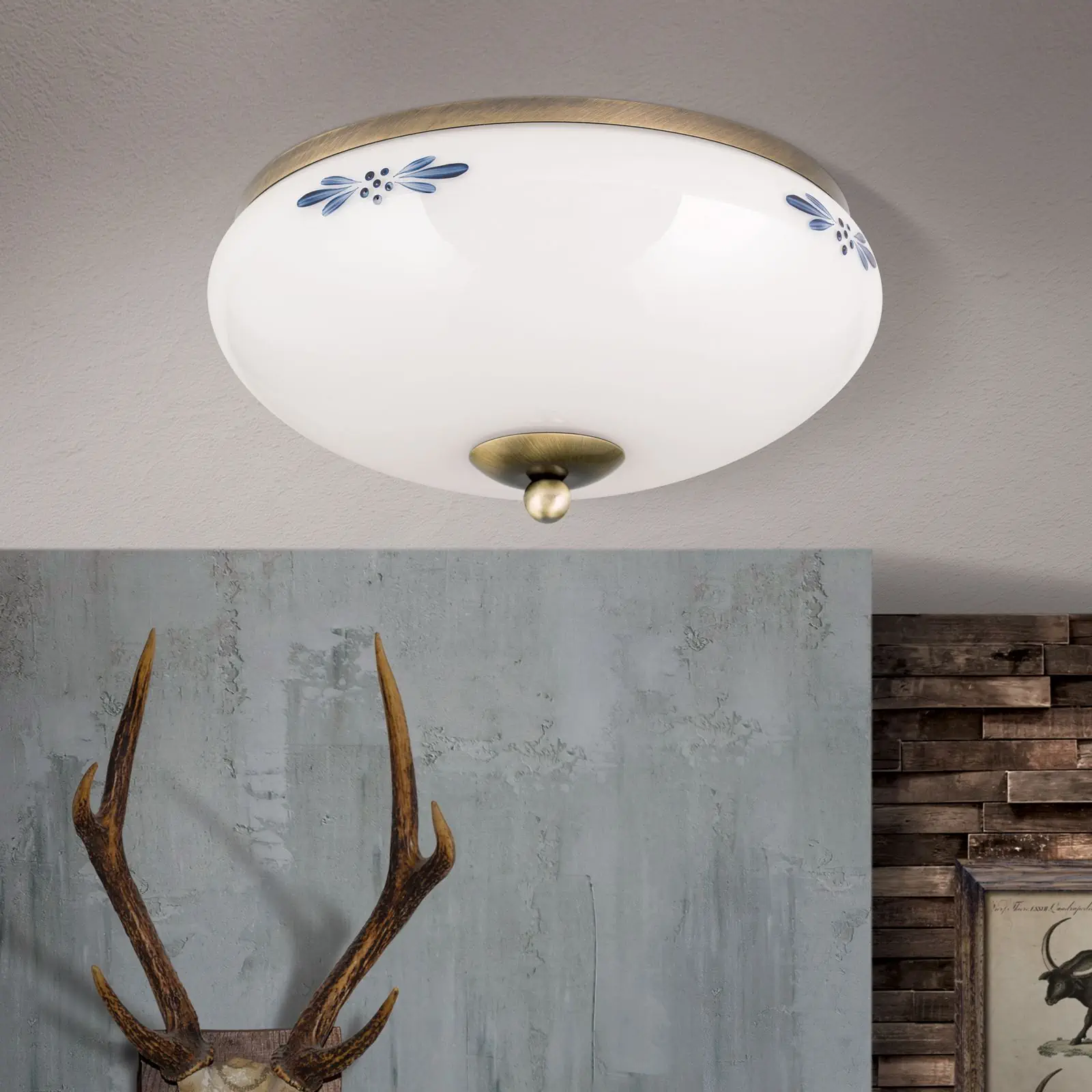 Plafonska lampa LANDHAUS, patina, sa plavom dekoracijom, sa ukrasnim dugmetom, Ø 28 cm - 3