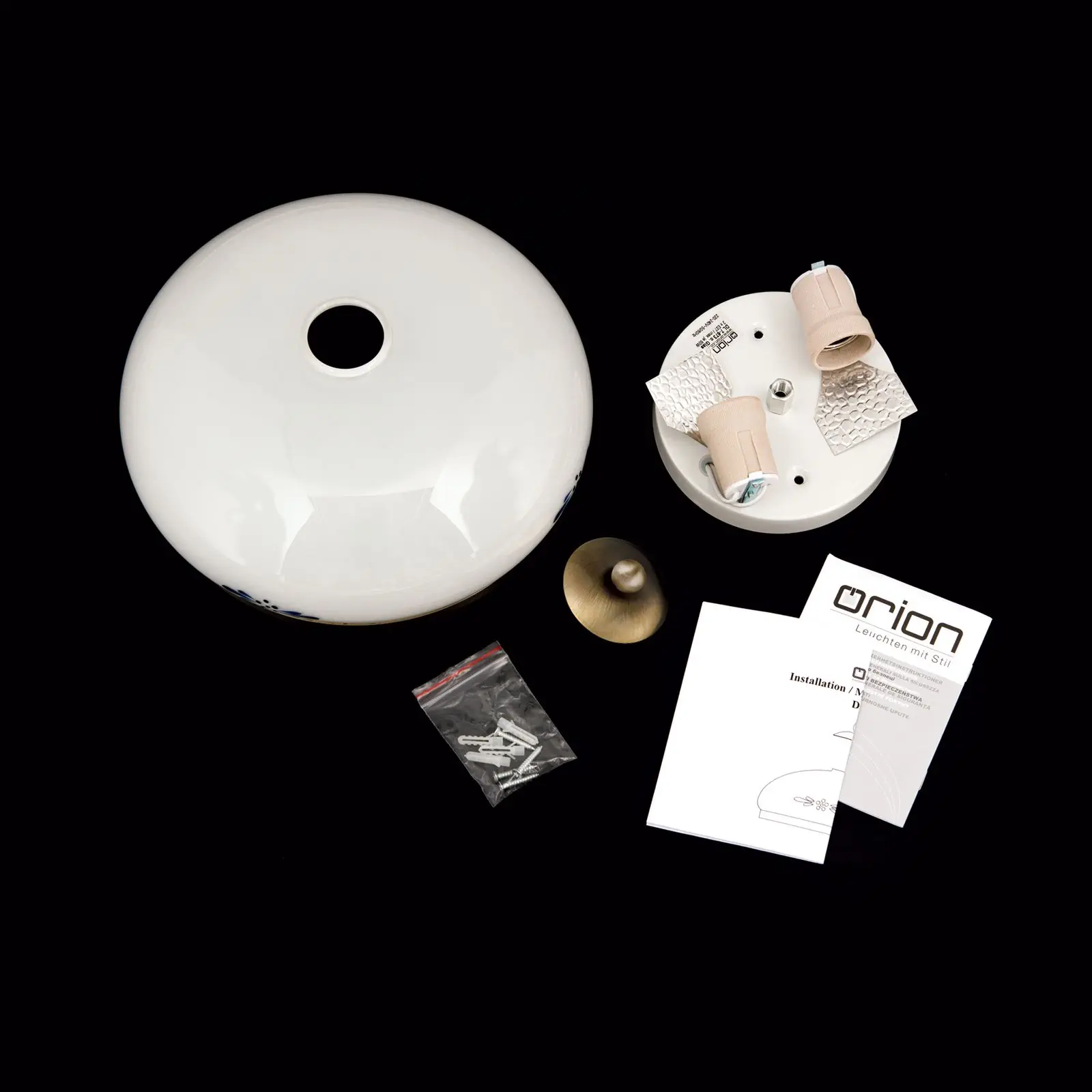 Plafonska lampa LANDHAUS, patina, sa plavom dekoracijom, sa ukrasnim dugmetom, Ø 28 cm - 8