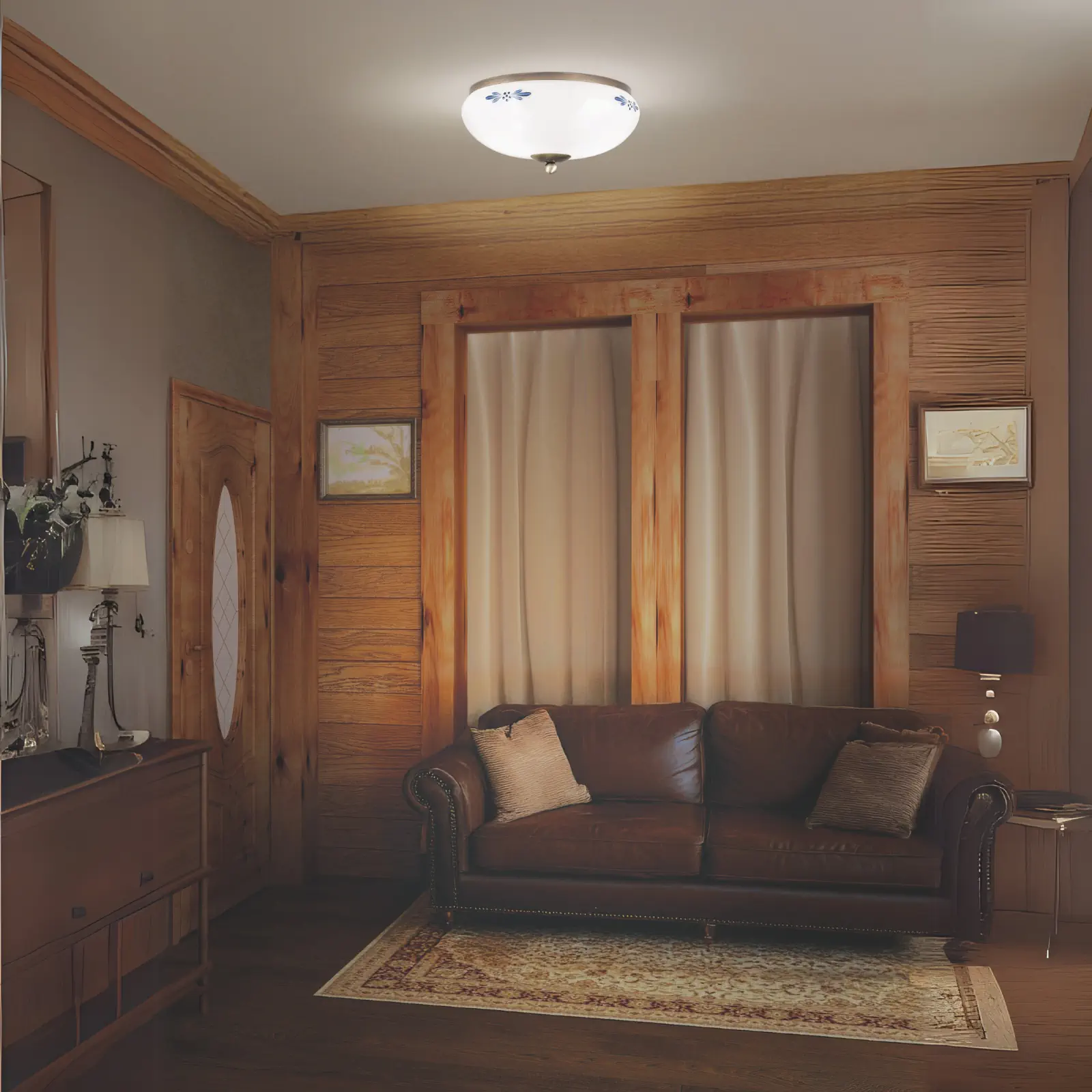 Plafonska lampa LANDHAUS, patina, sa plavom dekoracijom, sa ukrasnim dugmetom, Ø 28 cm - 9