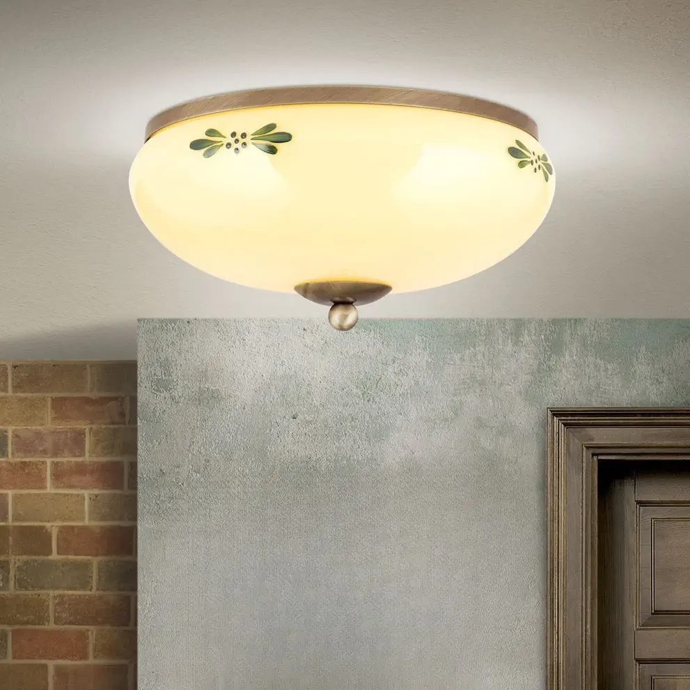 Plafonska lampa LANDHAUS, patina, sa zelenom dekoracijom, sa ukrasnim dugmetom, Ø 28 cm - 1