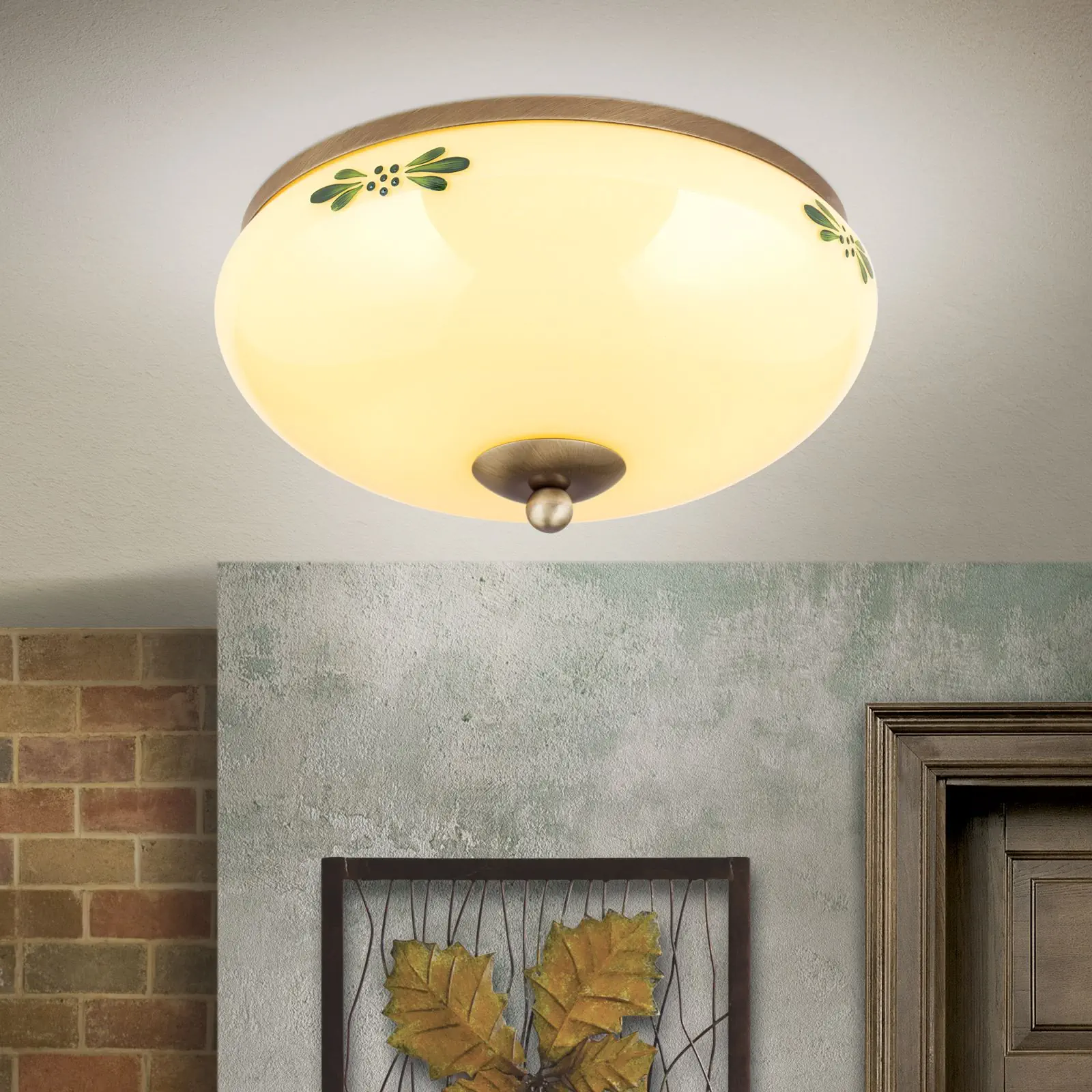 Plafonska lampa LANDHAUS, patina, sa zelenom dekoracijom, sa ukrasnim dugmetom, Ø 28 cm - 2