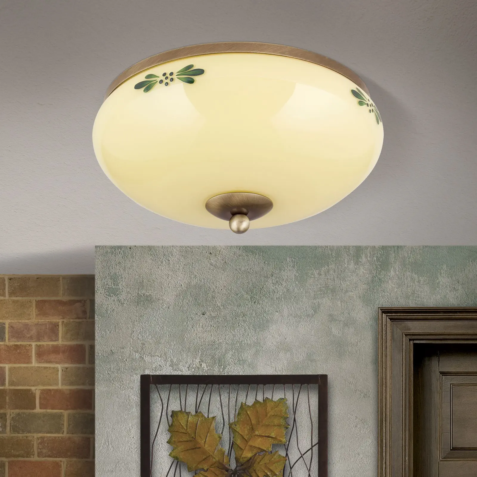 Plafonska lampa LANDHAUS, patina, sa zelenom dekoracijom, sa ukrasnim dugmetom, Ø 28 cm - 3