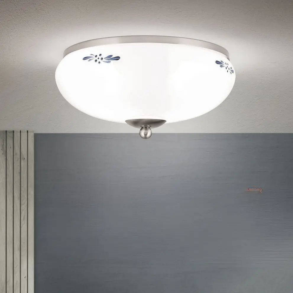 Plafonska lampa LANDHAUS, saten, sa plavom dekoracijom, sa ukrasnim dugmetom, Ø 28 cm - 1