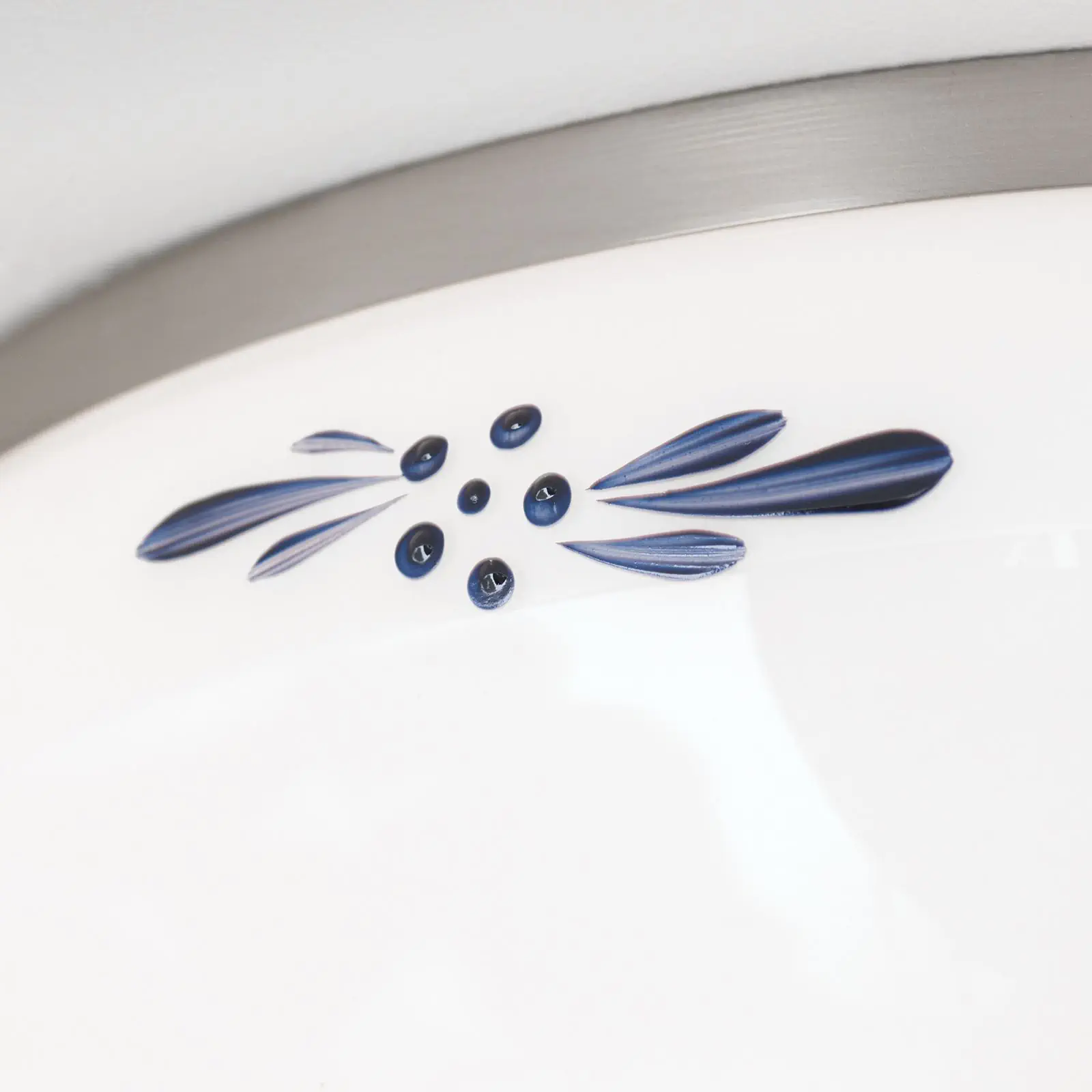 Plafonska lampa LANDHAUS, saten, sa plavom dekoracijom, sa ukrasnim dugmetom, Ø 28 cm - 5