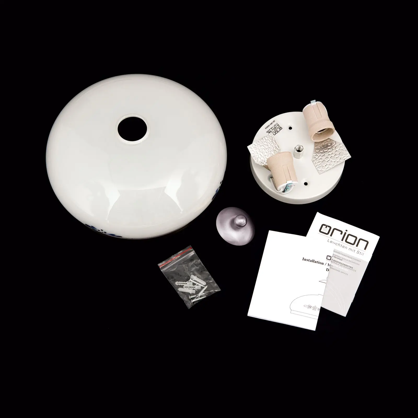 Plafonska lampa LANDHAUS, saten, sa plavom dekoracijom, sa ukrasnim dugmetom, Ø 28 cm - 8