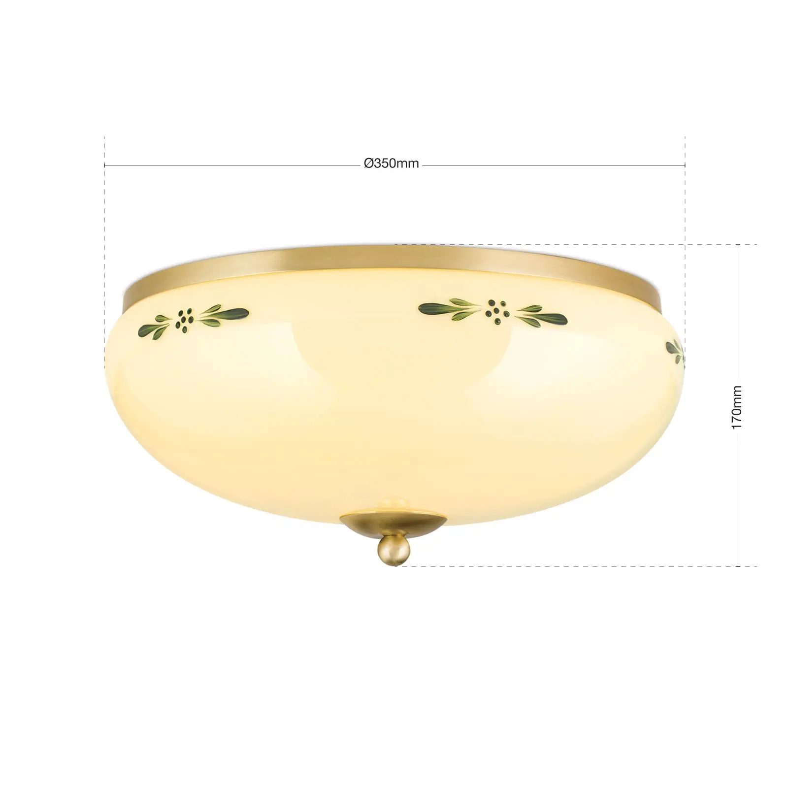 Plafonska lampa LANDHAUS, mesing, sa zelenim dekorom, sa ukrasnim dugmetom, Ø 35 cm - 7