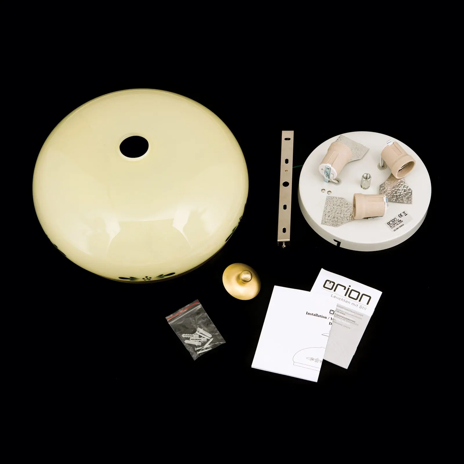 Plafonska lampa LANDHAUS, mesing, sa zelenim dekorom, sa ukrasnim dugmetom, Ø 35 cm - 8