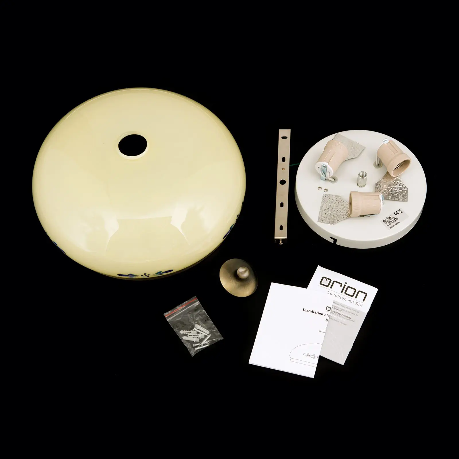 Plafonska lampa LANDHAUS, patina, sa plavim dekorom, sa ukrasnim dugmetom, Ø 35 cm - 8