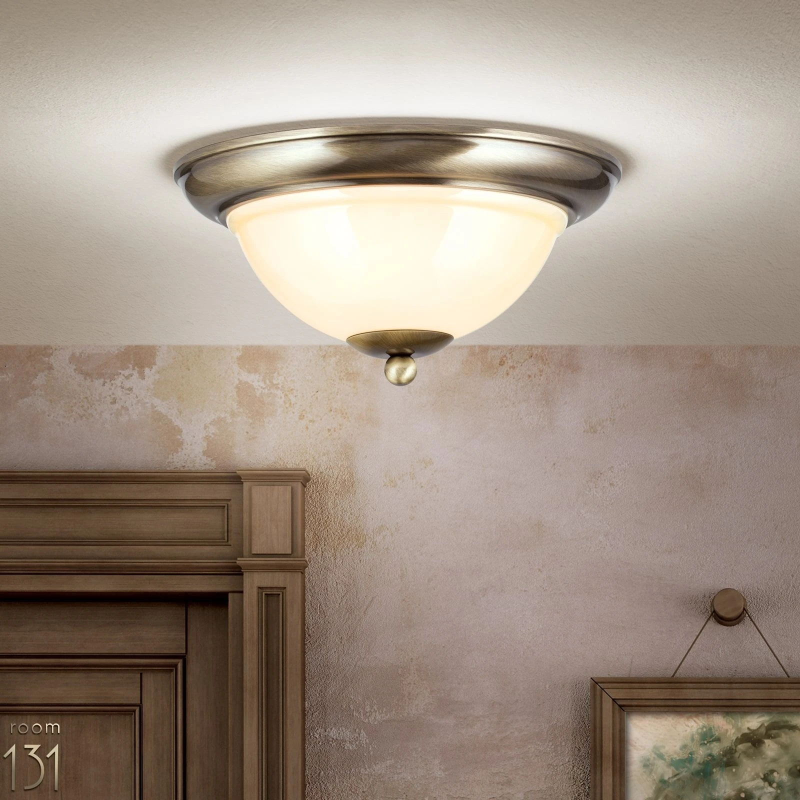 Plafonska lampa AUSTRIAN OLD LAMP, antik mesing, staklo u boji šampanjca, Ø 27 cm - 2