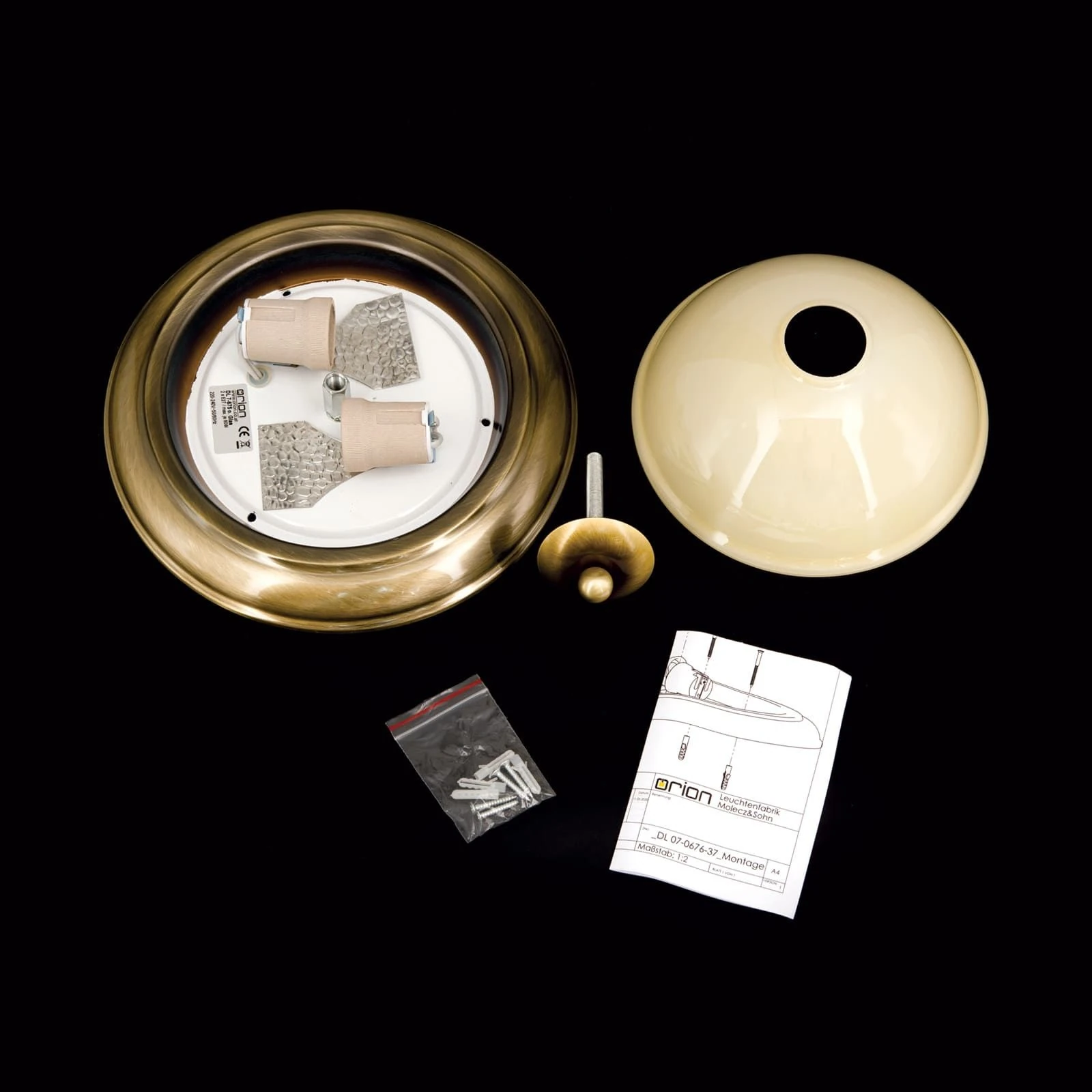 Plafonska lampa AUSTRIAN OLD LAMP, antik mesing, staklo u boji šampanjca, Ø 27 cm - 9