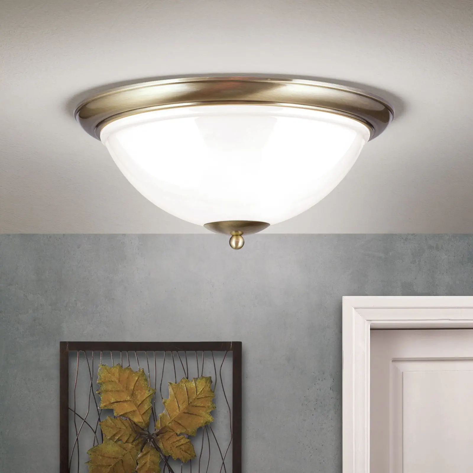 Plafonska lampa AUSTRIAN OLD LAMP, patina, sa opalnim staklom, sa ukrasnim dugmetom, Ø 50 cm - 1