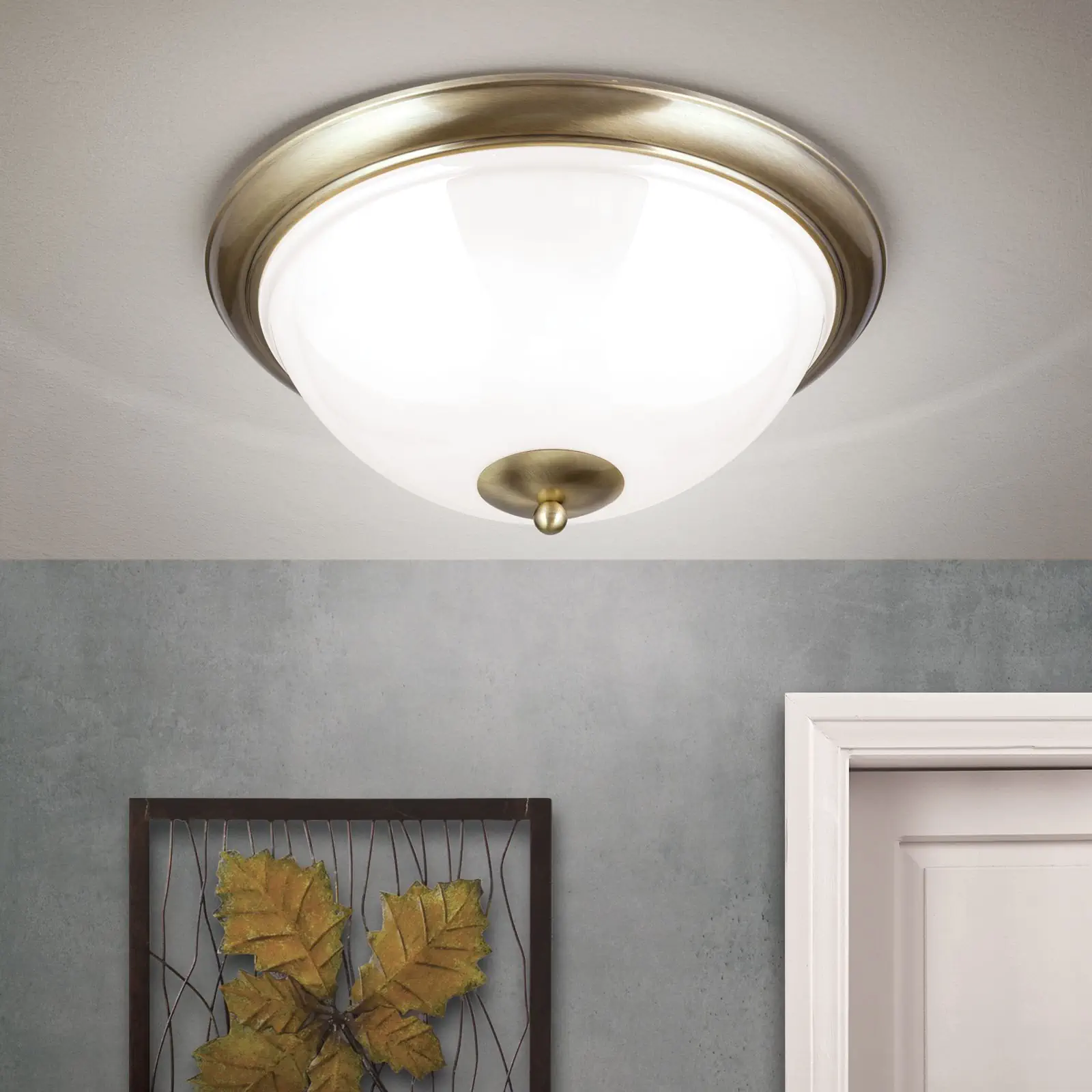 Plafonska lampa AUSTRIAN OLD LAMP, patina, sa opalnim staklom, sa ukrasnim dugmetom, Ø 50 cm - 2