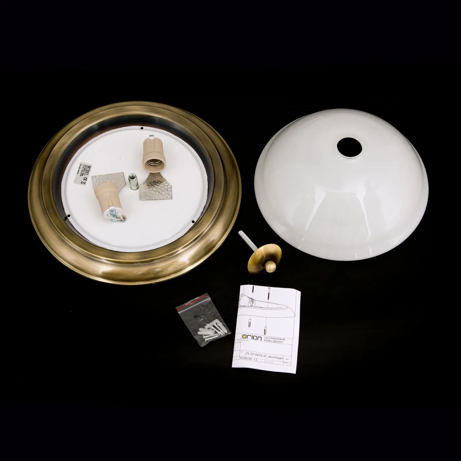 Plafonska lampa AUSTRIAN OLD LAMP, patina, sa opalnim staklom, sa ukrasnim dugmetom, Ø 50 cm - 8