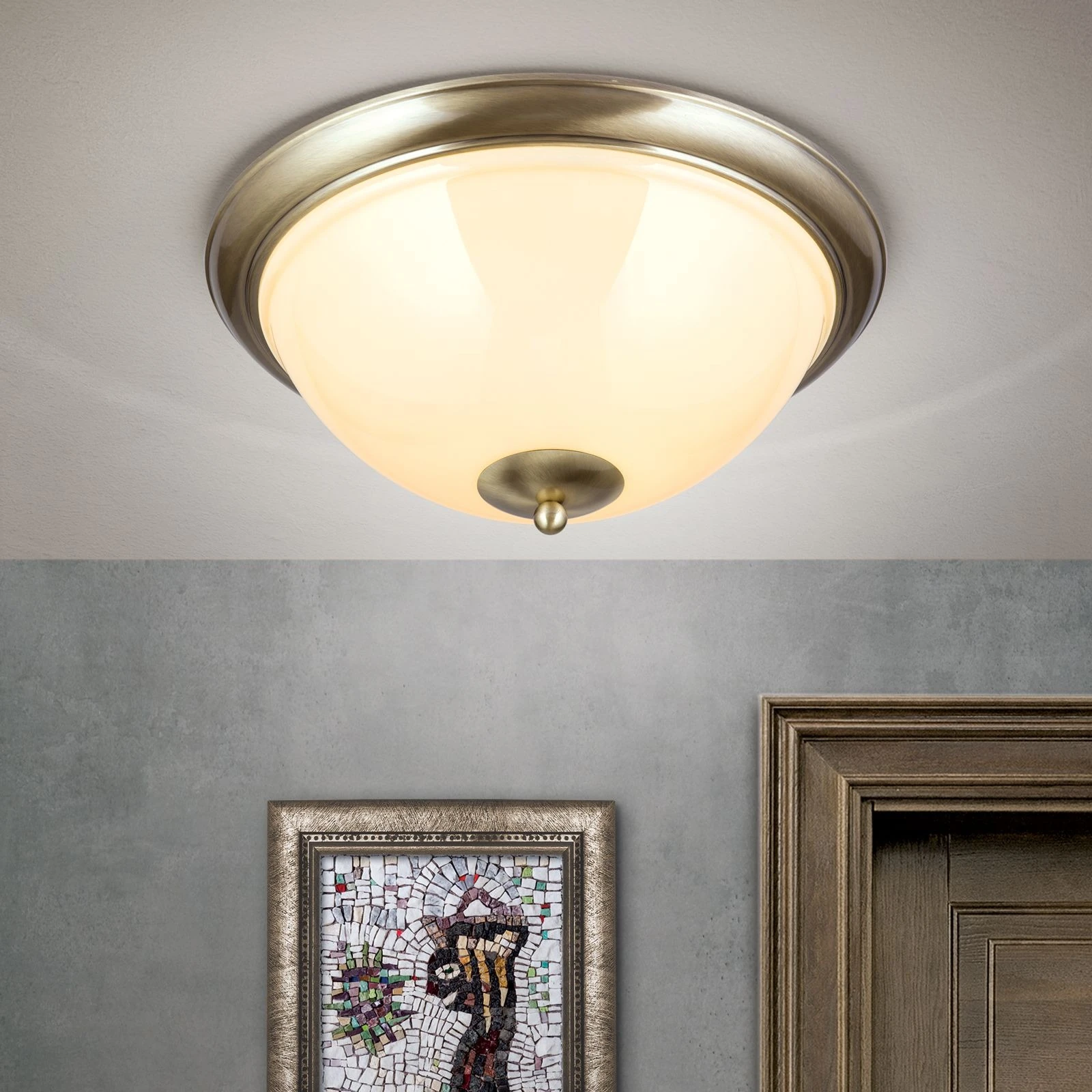 Plafonska lampa AUSTRIAN OLD LAMP, antik mesing, staklo u boji šampanjca, Ø 50 cm - 2